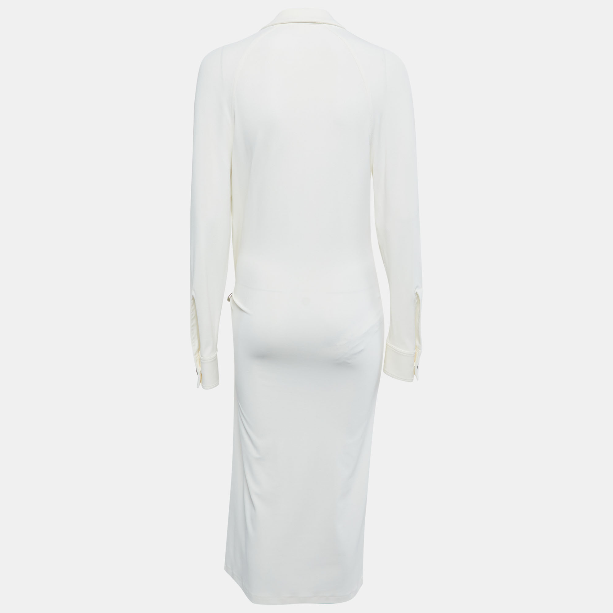 

Bottega Veneta White Jersey Trim Detail Long Sleeve Midi Dress