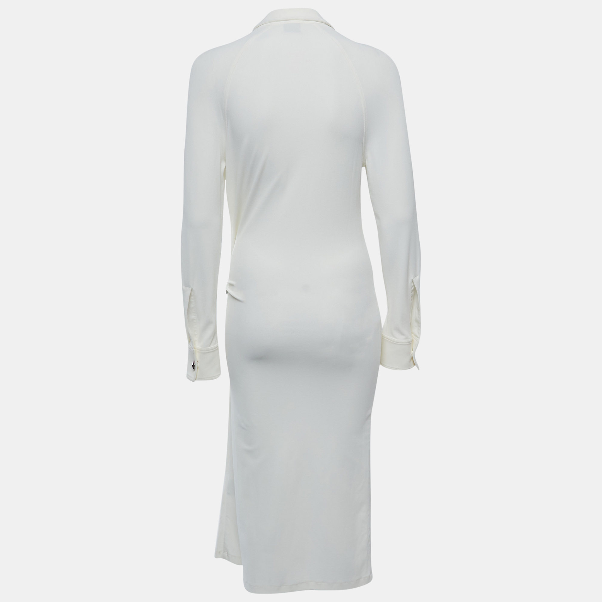 

Bottega Veneta Off-White Stretch Knit Long Sleeve Midi Dress