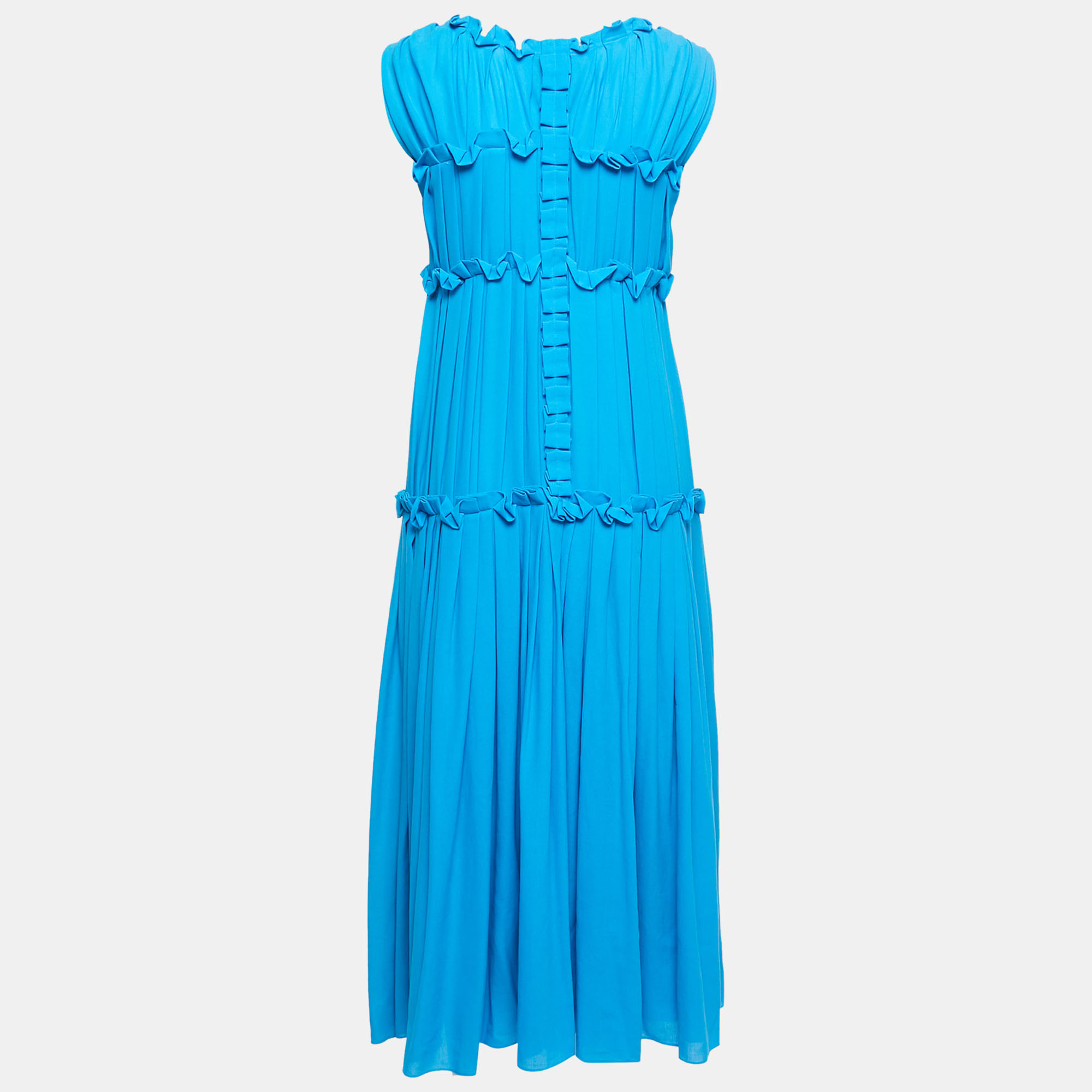 

Bottega Veneta Blue Ruffled Cotton Sleeveless Midi Dress