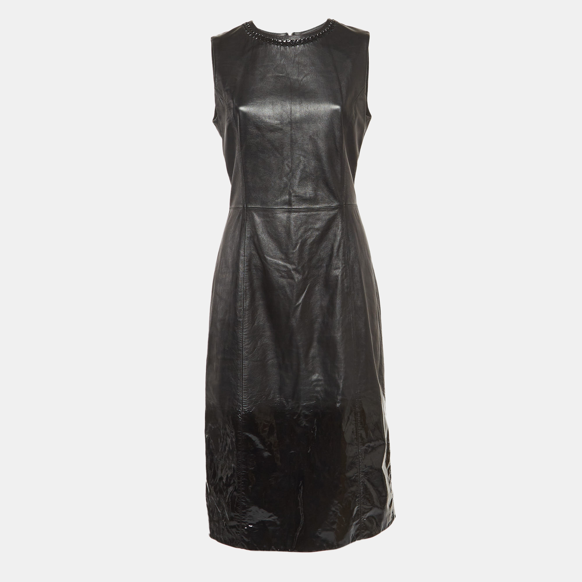 

Bottega Veneta Black Leather Sleeveless Midi Dress M