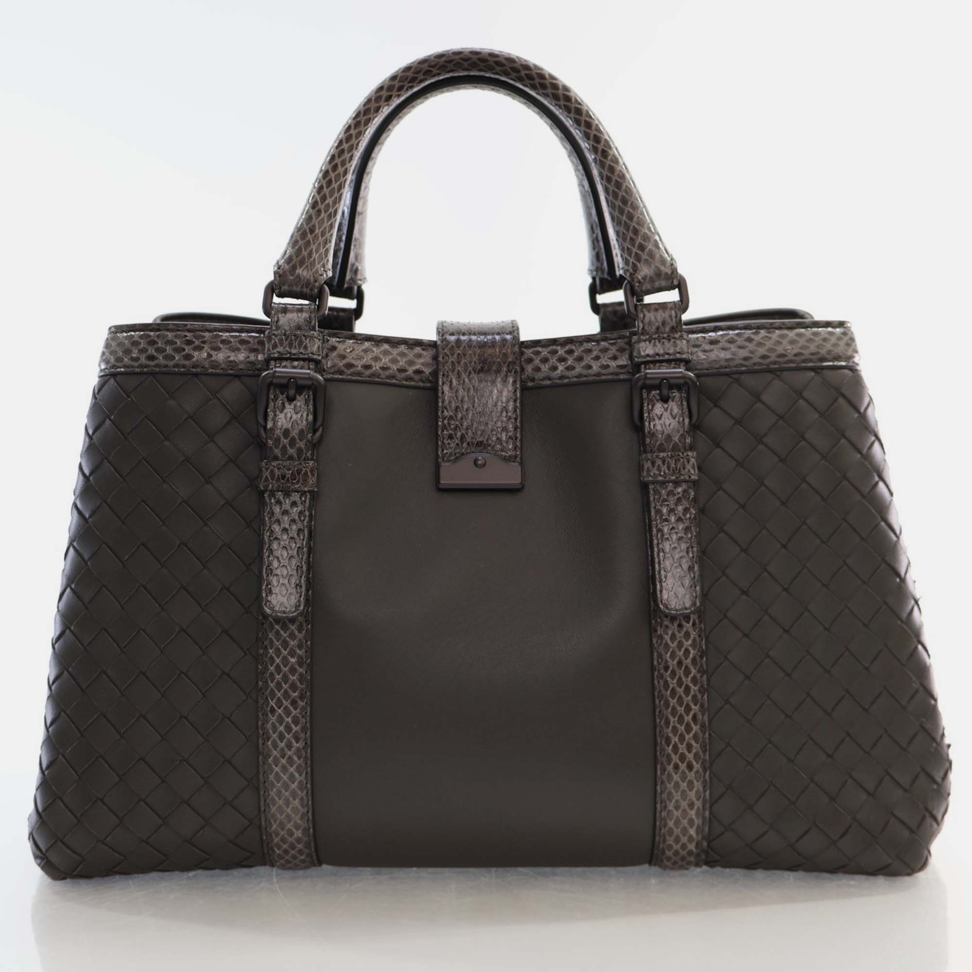 

Bottega Veneta Python Leather and Intrecciato Roma Tote Bag, Grey