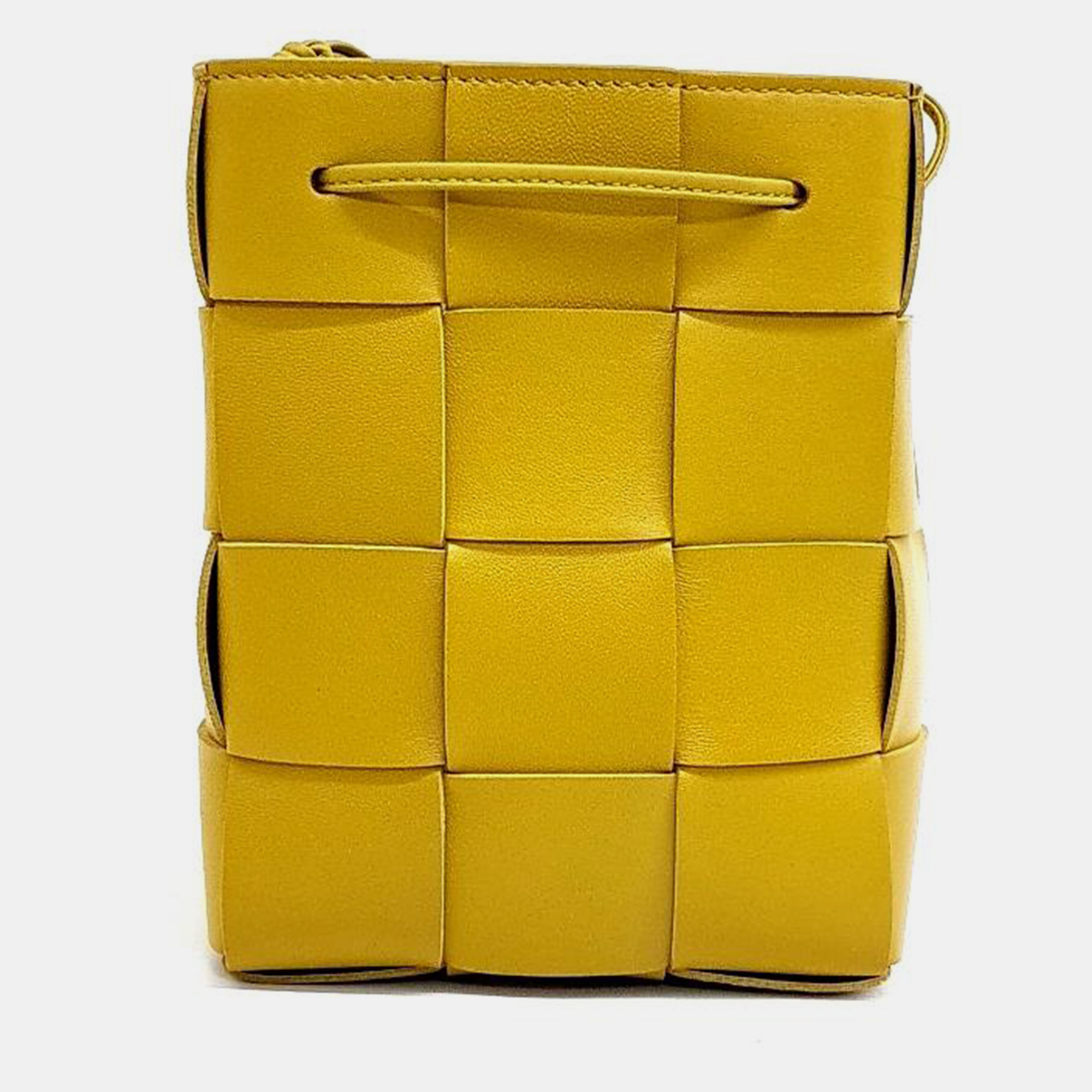 

Bottega Veneta Yellow Woven Leather Cassette Bucket Bag