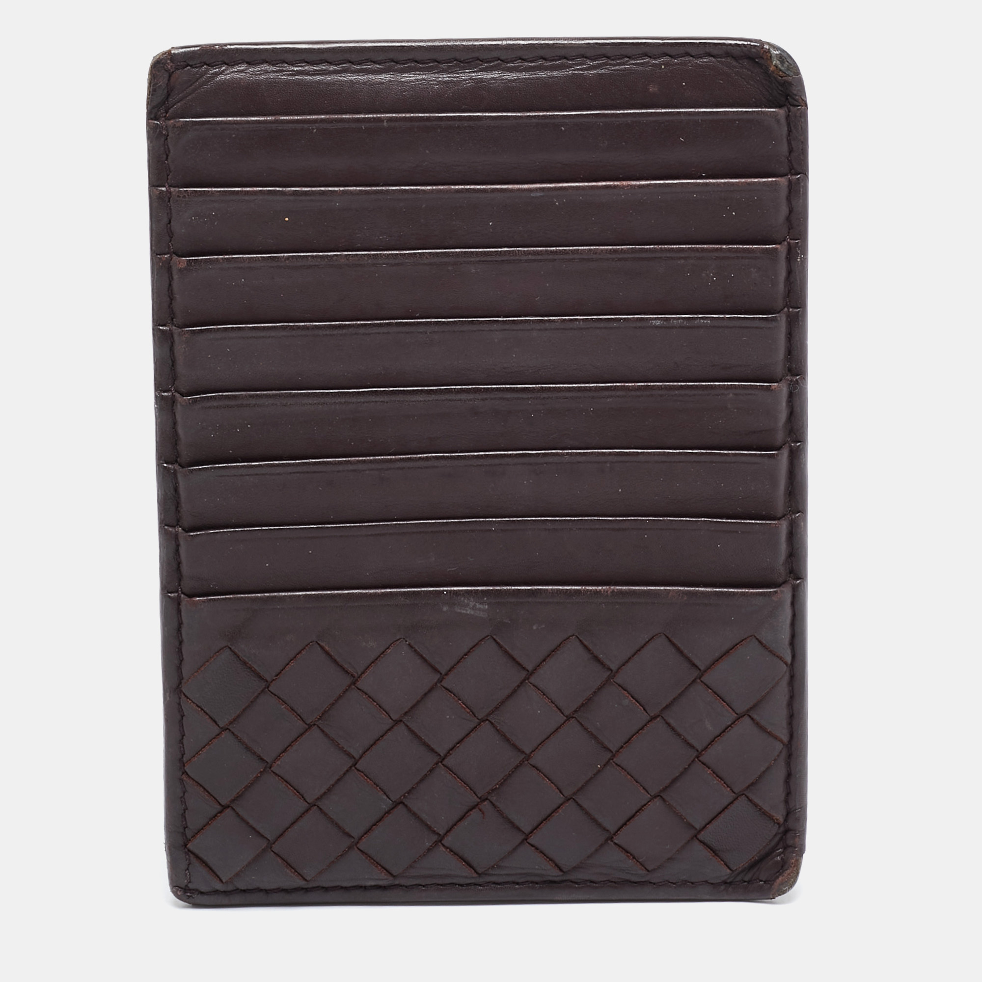 

Bottega Veneta Dark Burgundy Intrecciato Leather Zip Card Holder