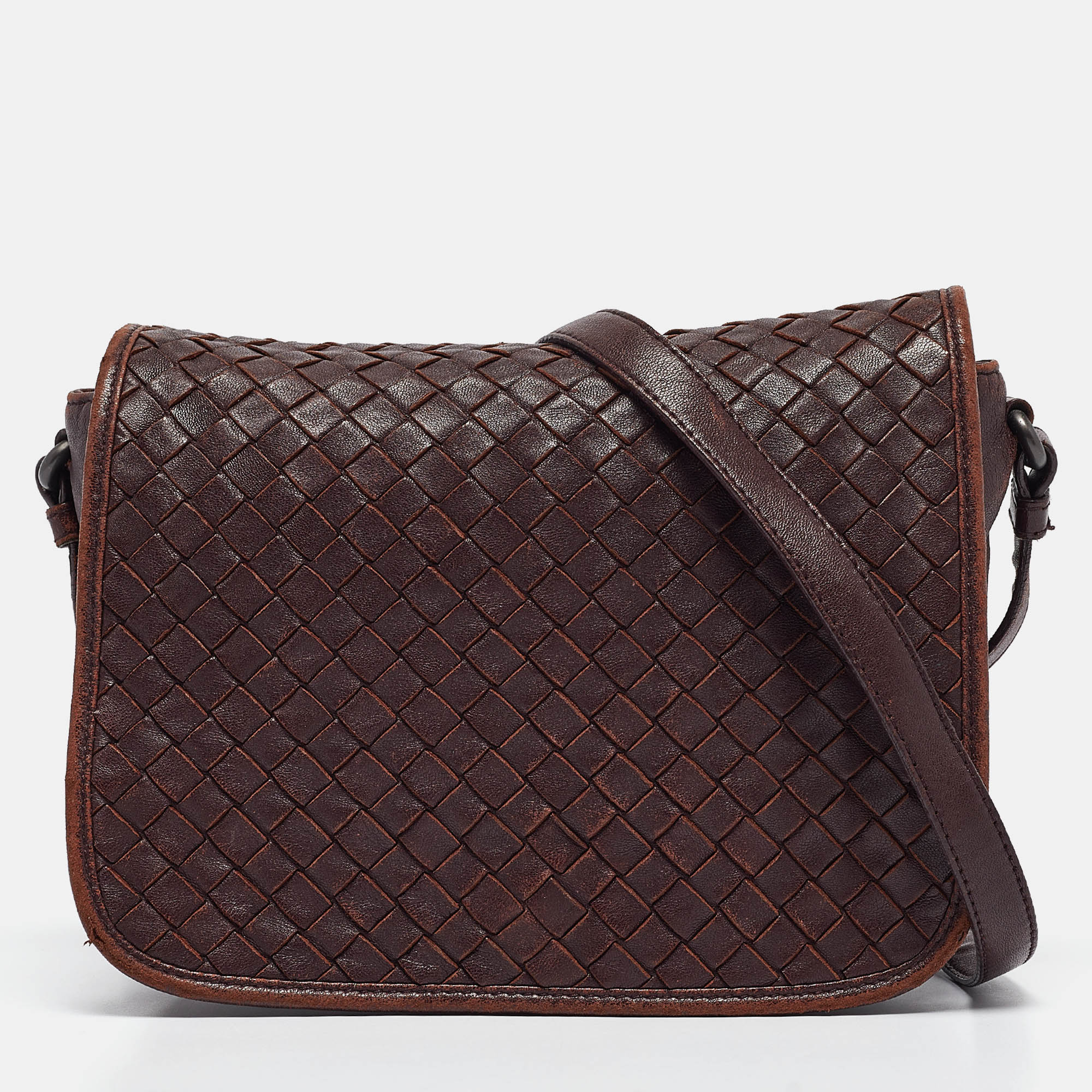 

Bottega Veneta Burgundy Intrecciato Leather Flap Crossbody Bag