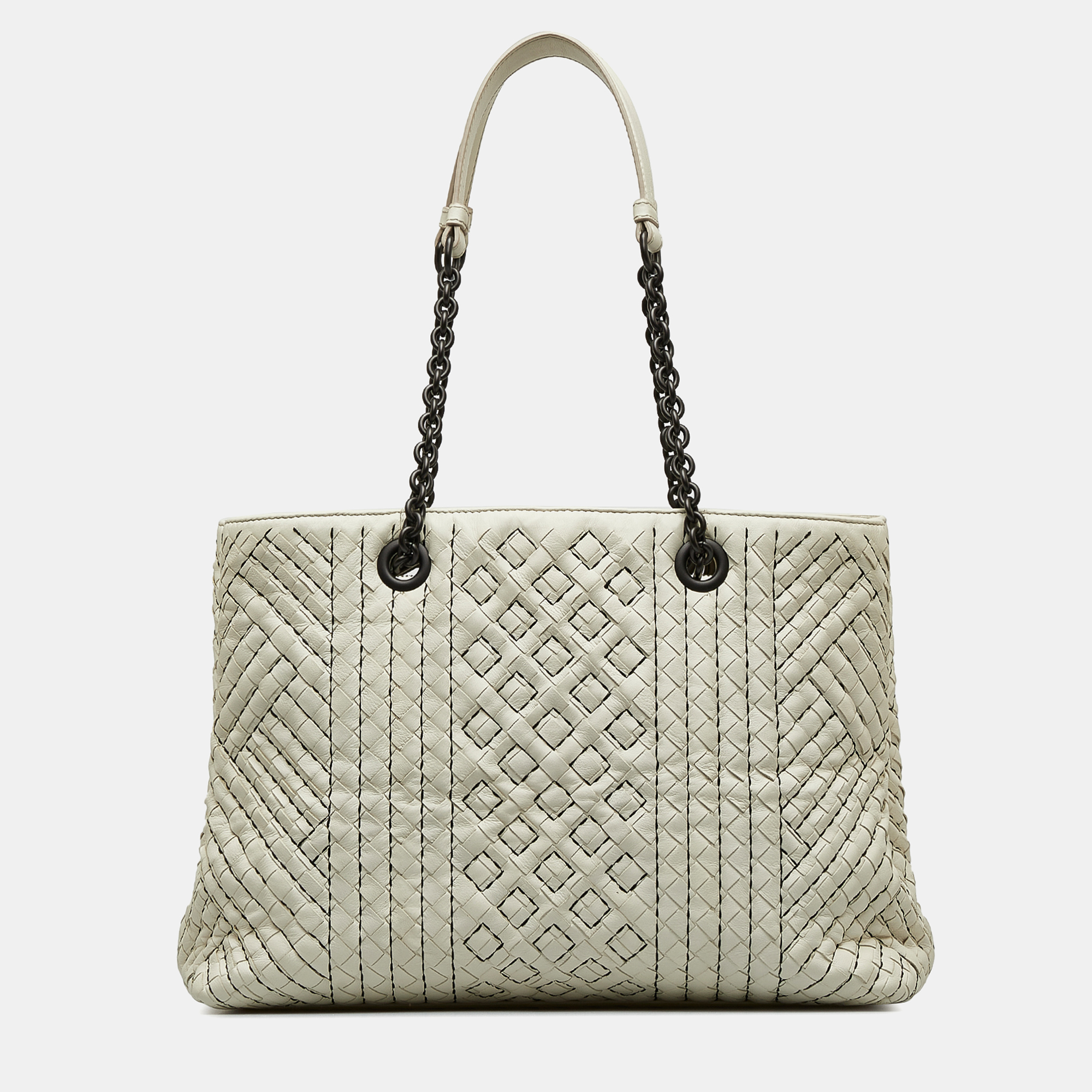 

Bottega Veneta Medium Intrecciato Stitched Double Chain Tote Bag, White