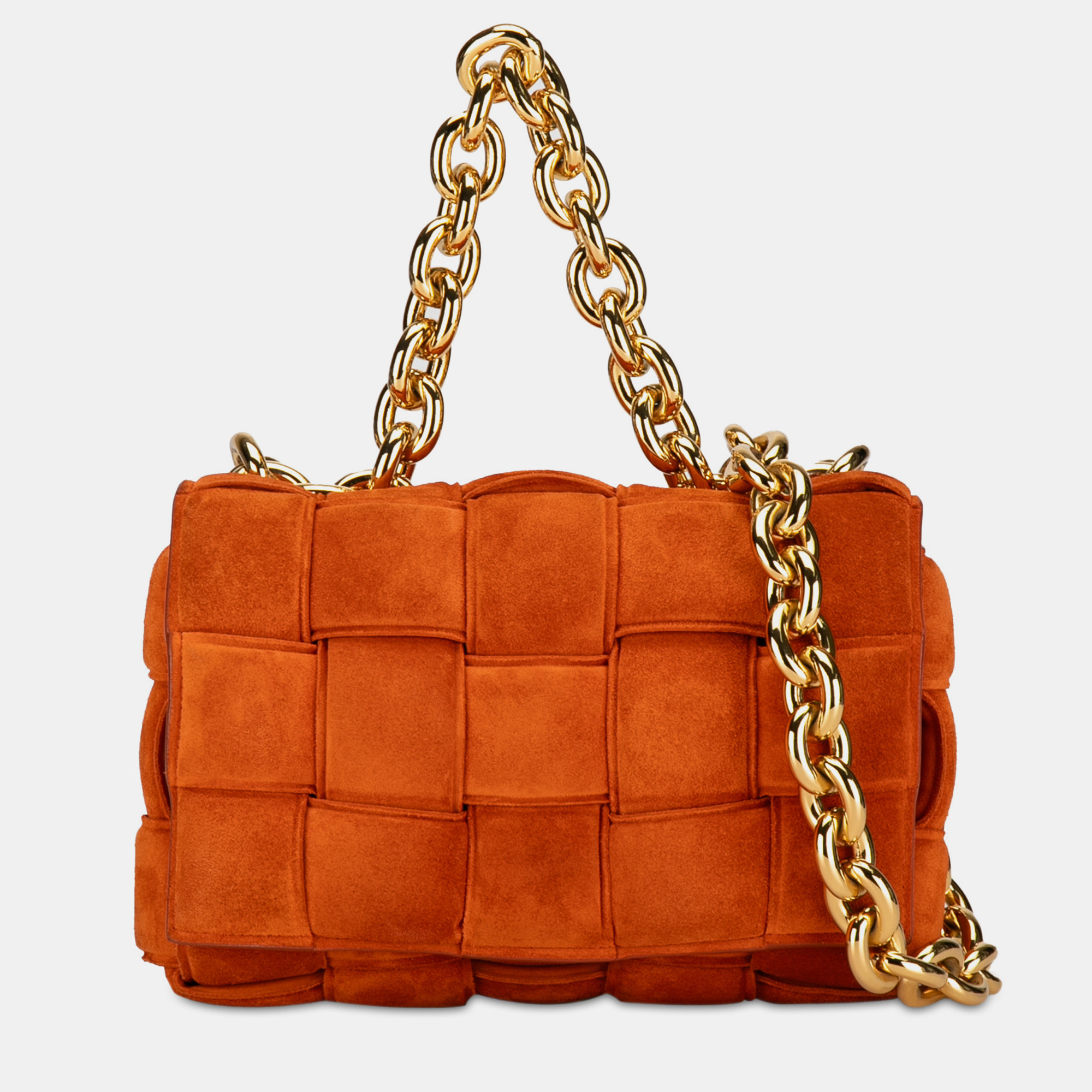 

Bottega Veneta Suede Intrecciato Padded Chain Cassette Satchel, Orange