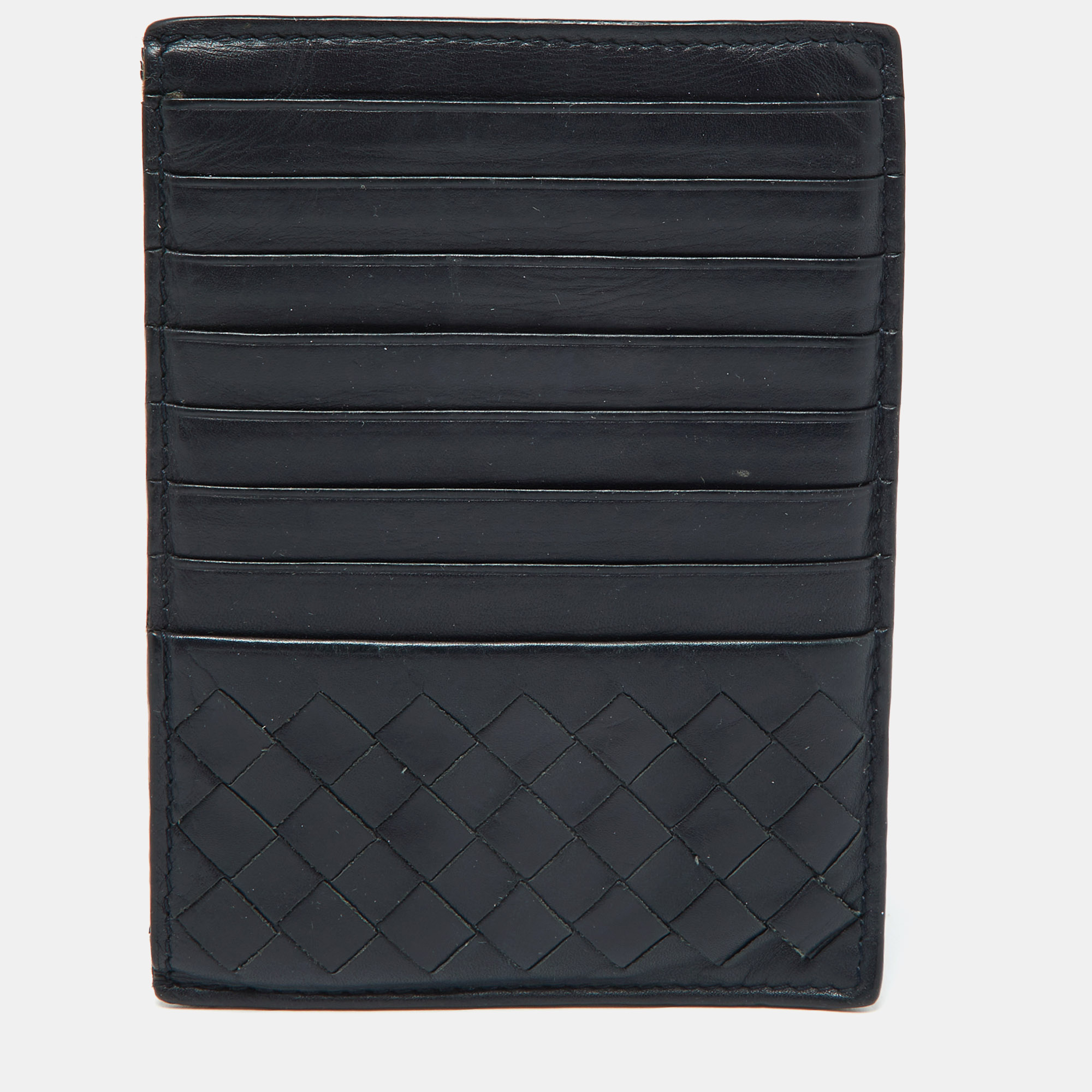 

Bottega Veneta Dark Blue Intrecciato Leather Zip Card Holder
