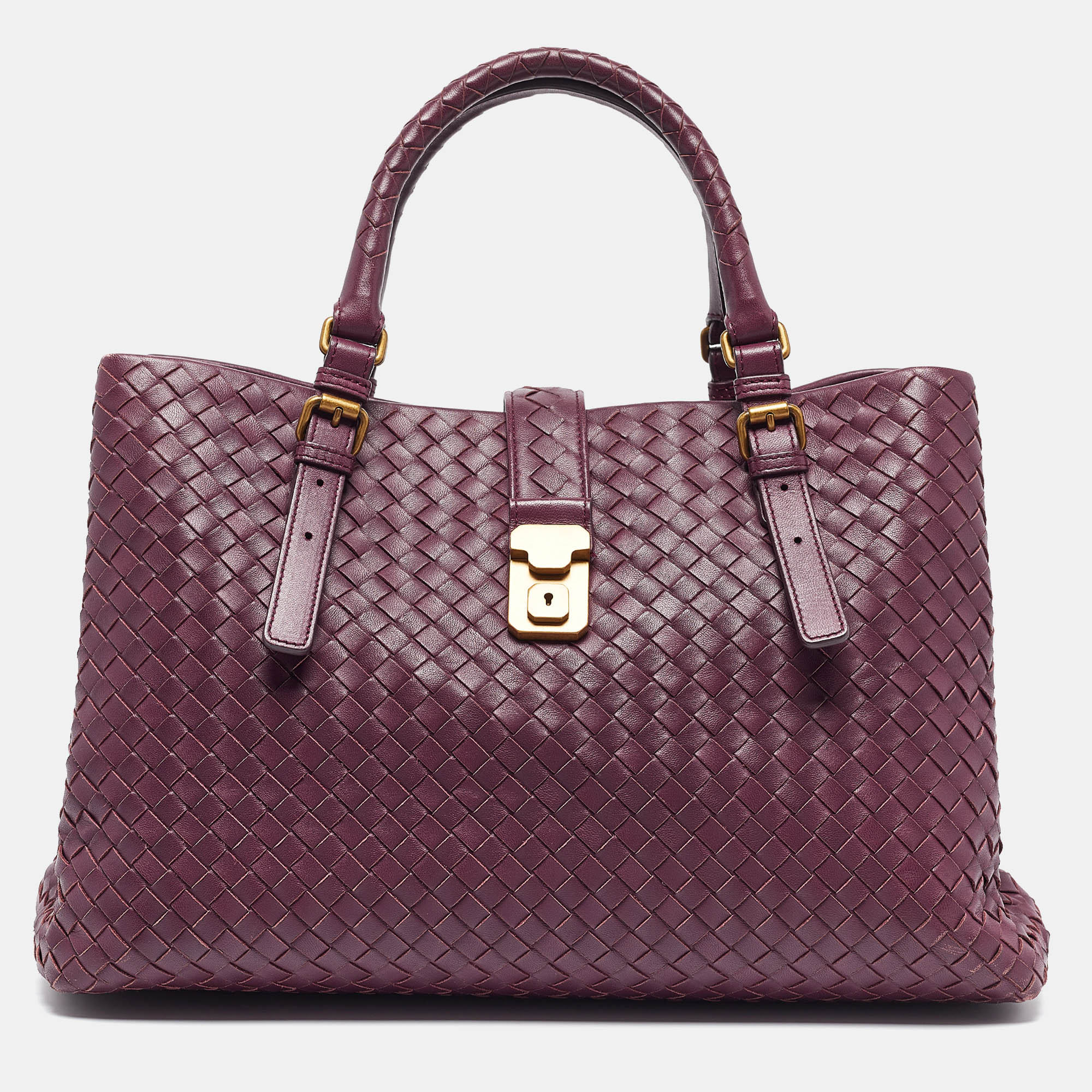 

Bottega Veneta Plum Intrecciato Leather  Roma Tote, Purple