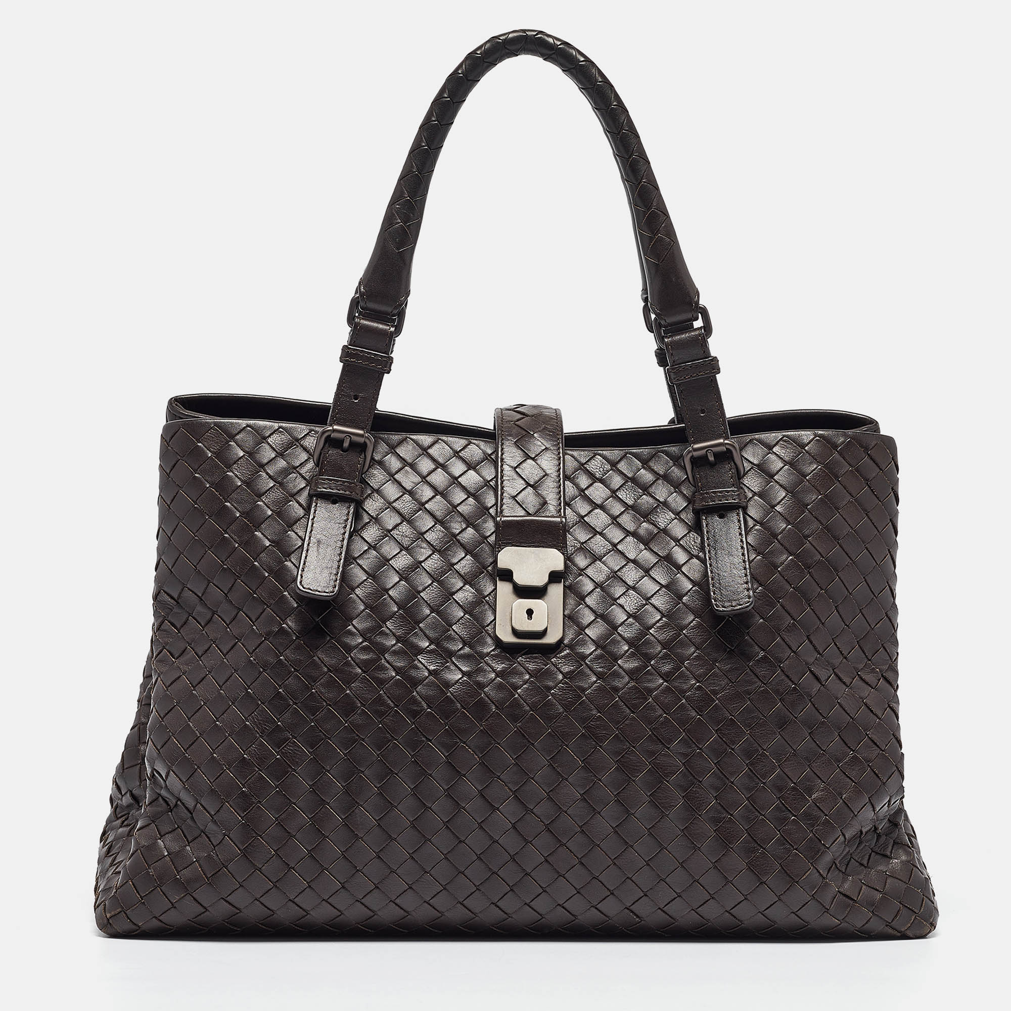 

Bottega Veneta Dark Brown Intrecciato Leather  Roma Tote