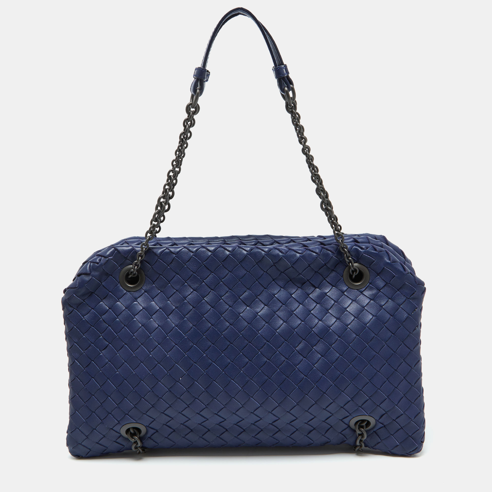 

Bottega Veneta Blue Intrecciato Leather Chain Bag