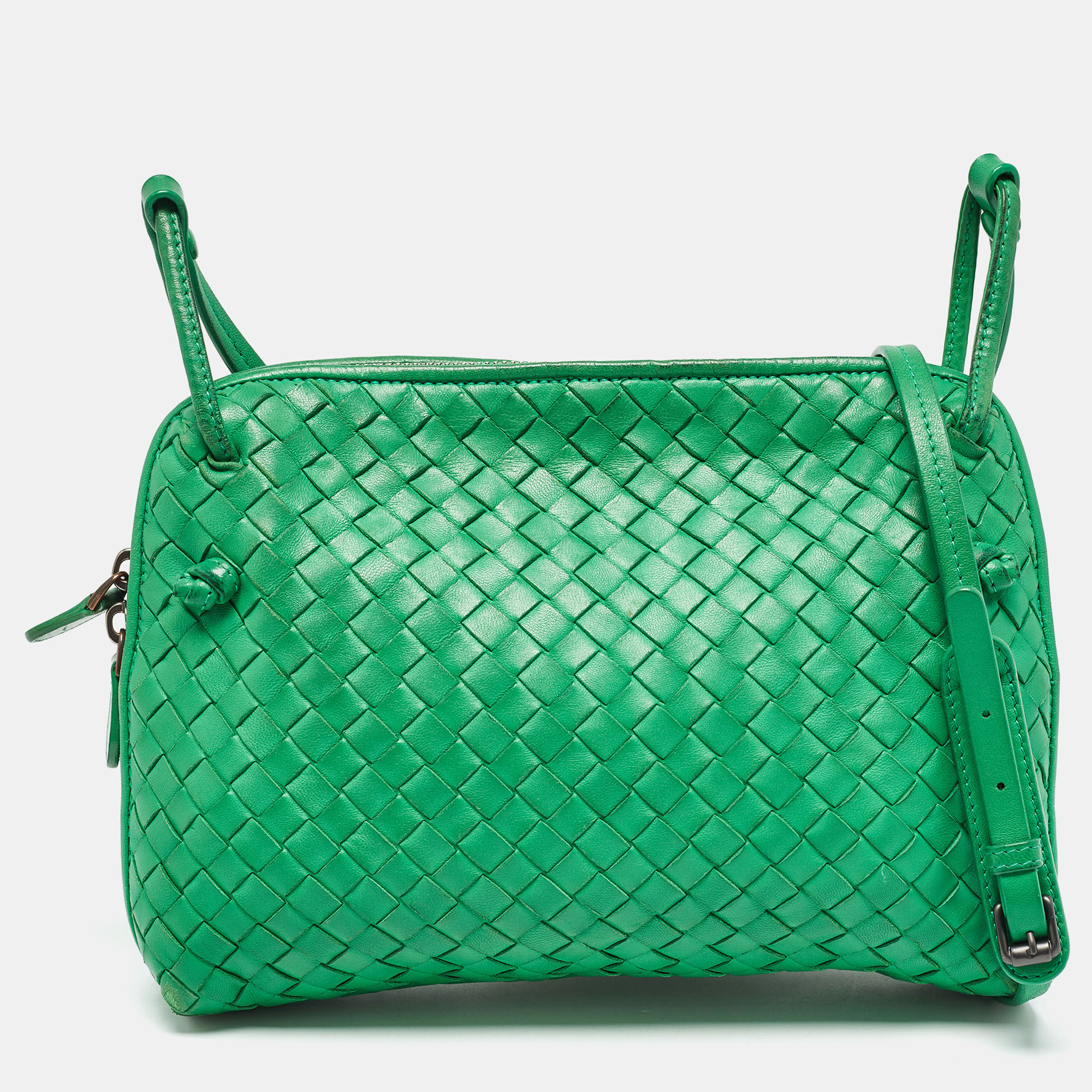 

Bottega Veneta Green Intrecciato Leather Nodini Crossbody Bag