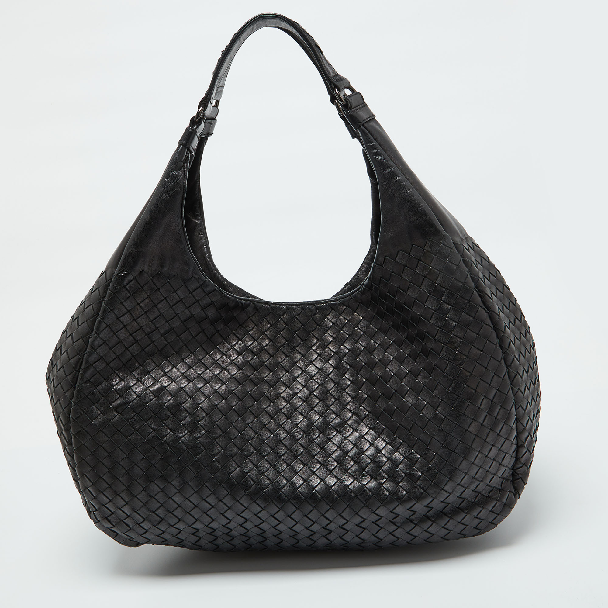 

Bottega Veneta Intrecciato Leather Intrecciato Campana Hobo, Black