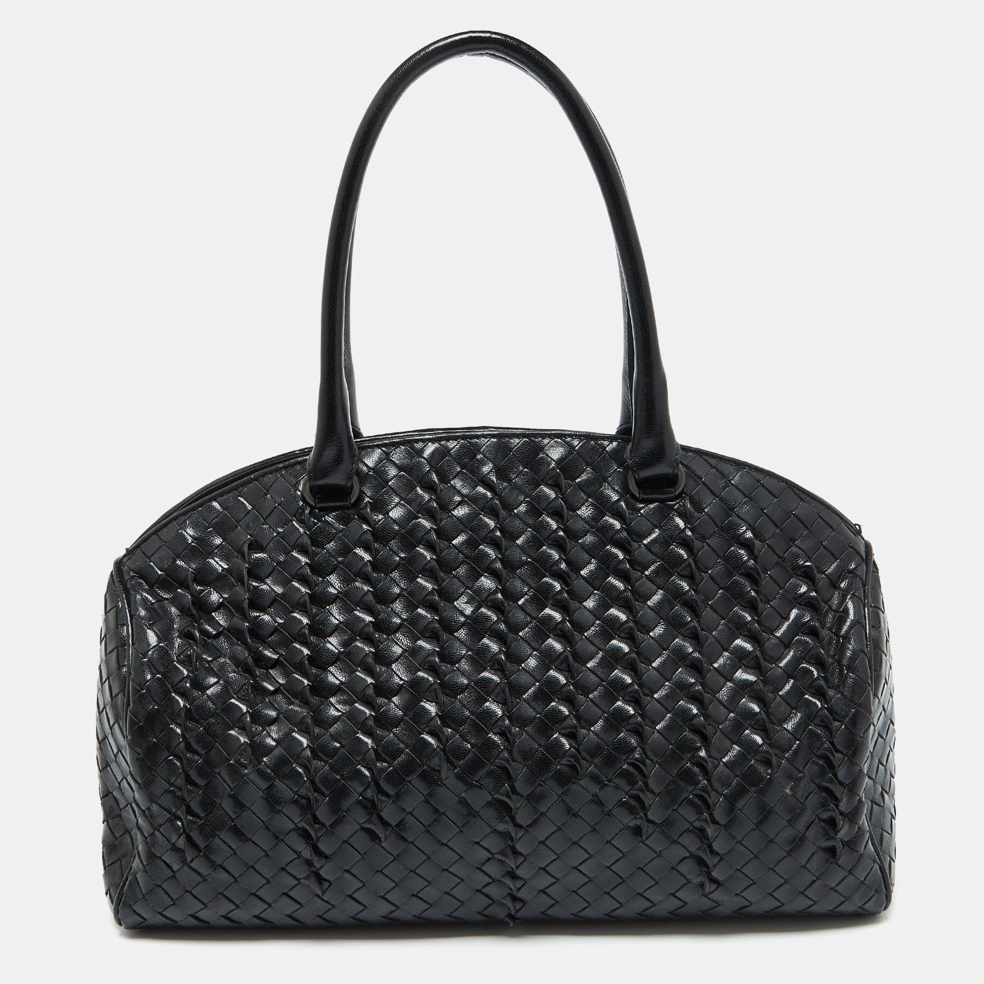 

Bottega Veneta Black Intrecciato Leather Satchel