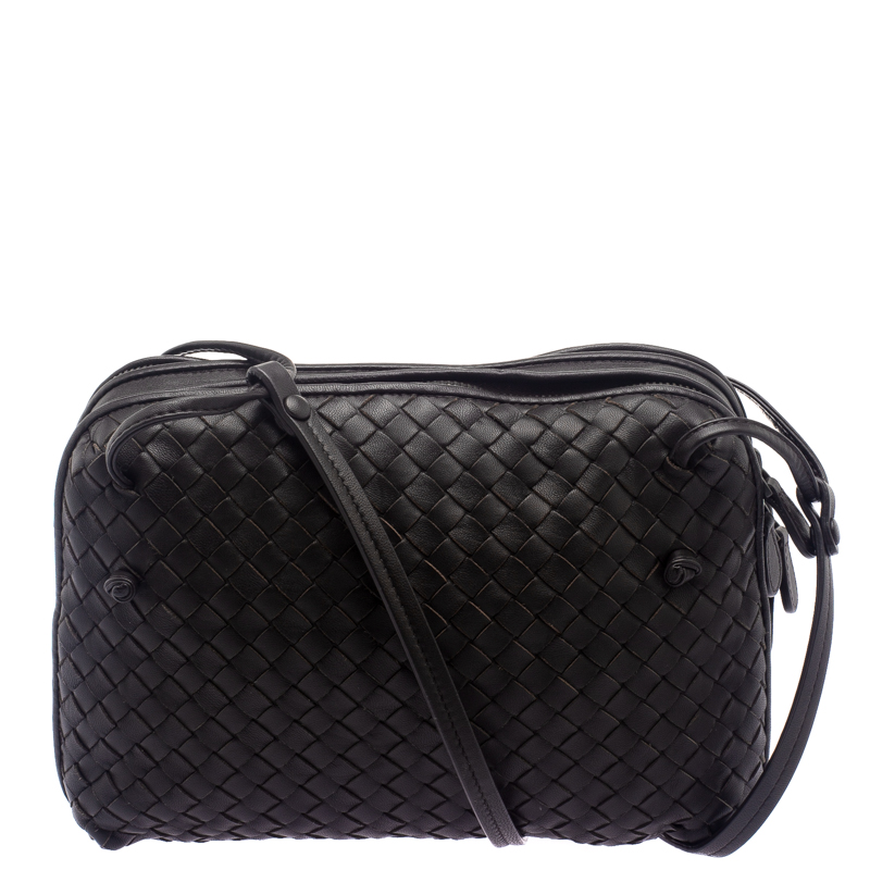 Bottega Veneta Dark Brown Intrecciato Leather Double Messenger Bag