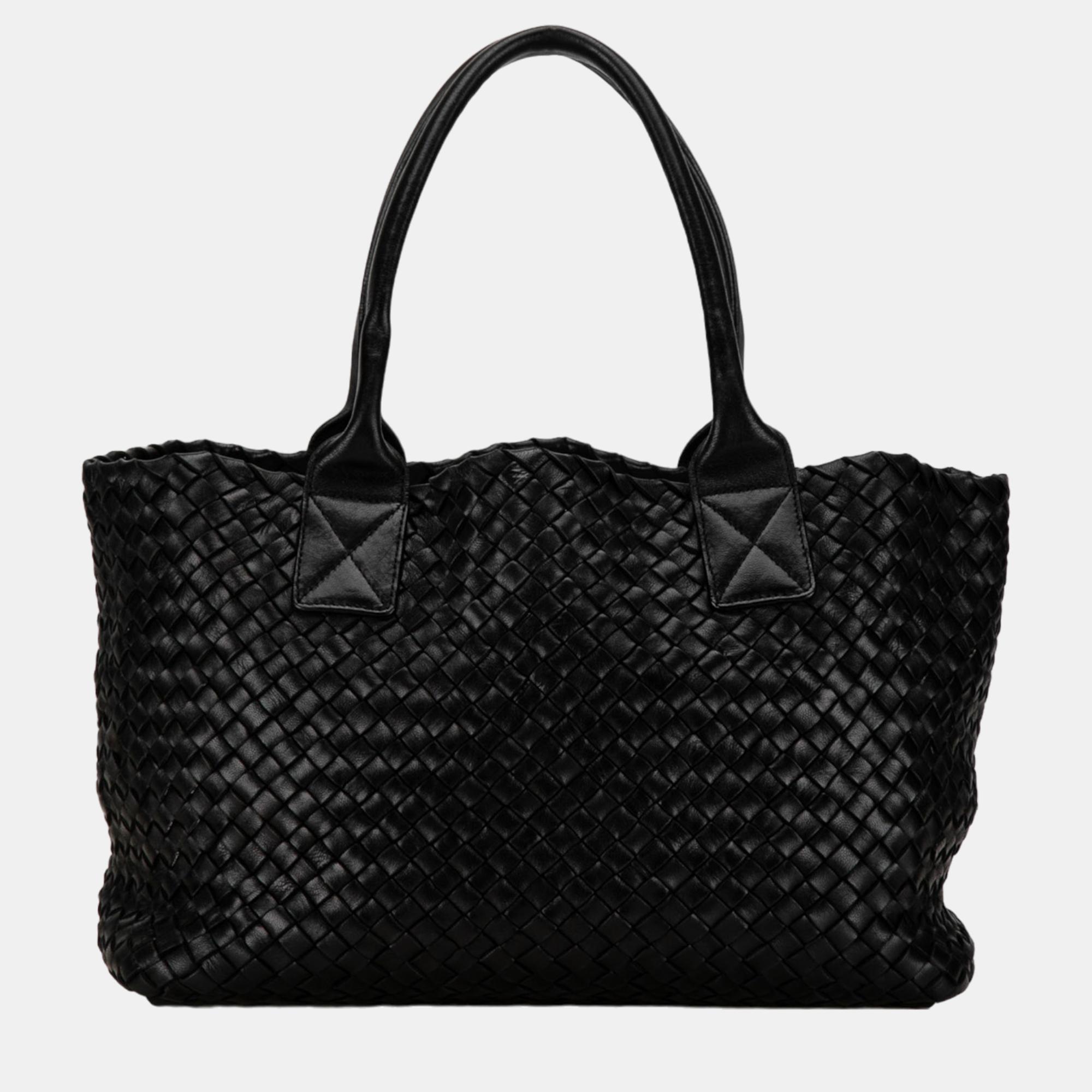 

Bottega Veneta Black Small Intrecciato Cabat Tote