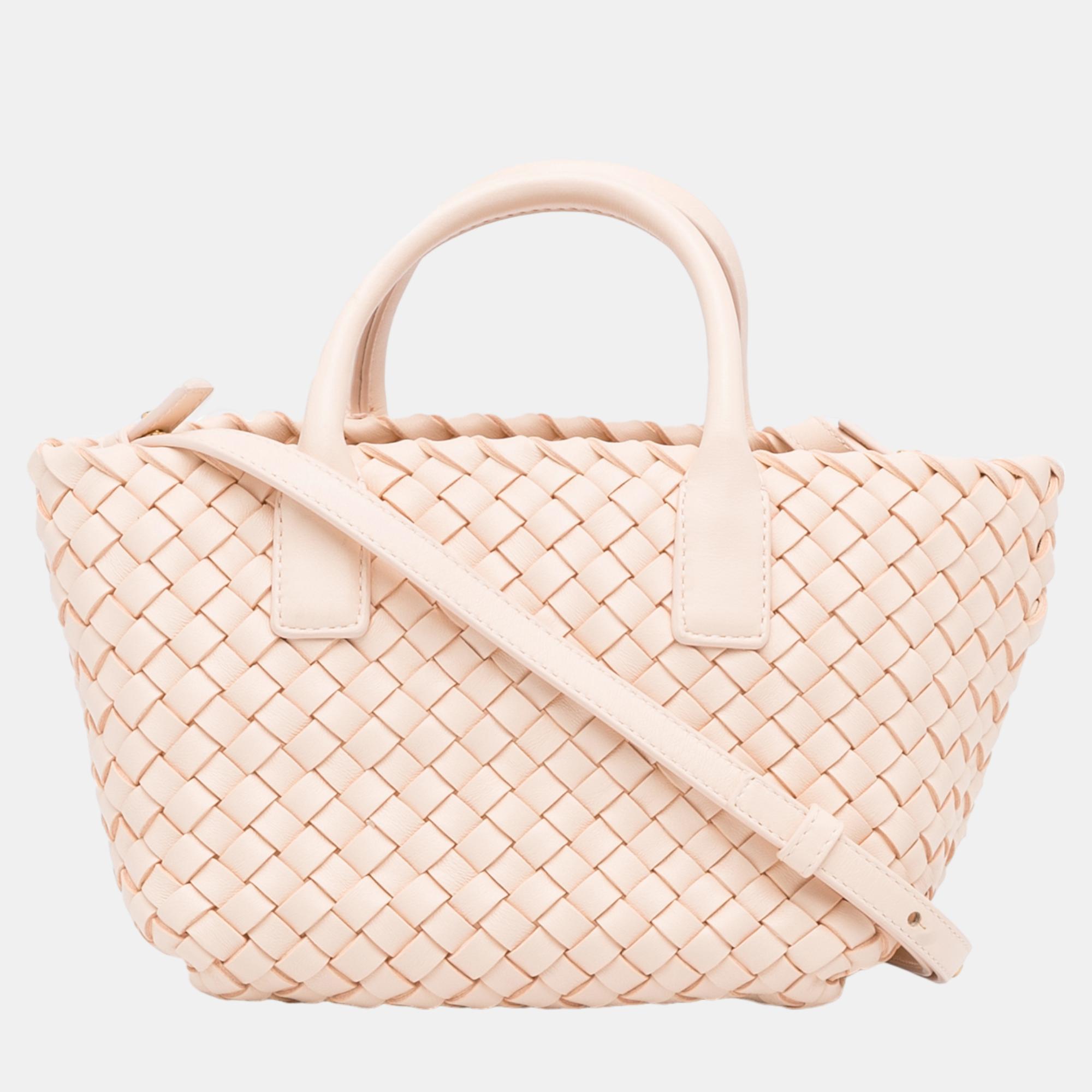 

Bottega Veneta Pink Mini Intrecciato Cabat