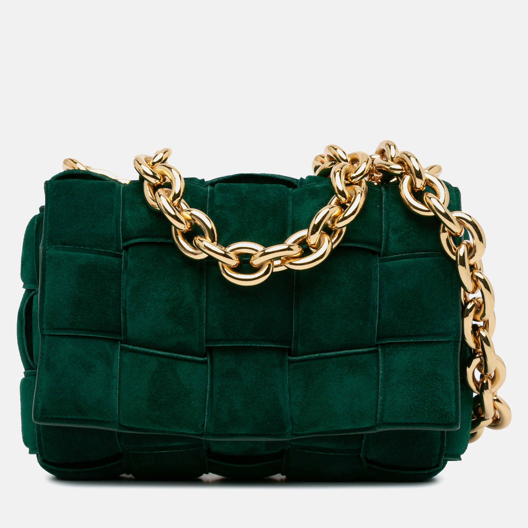 Suede Intrecciato Padded Chain Cassette Satchel