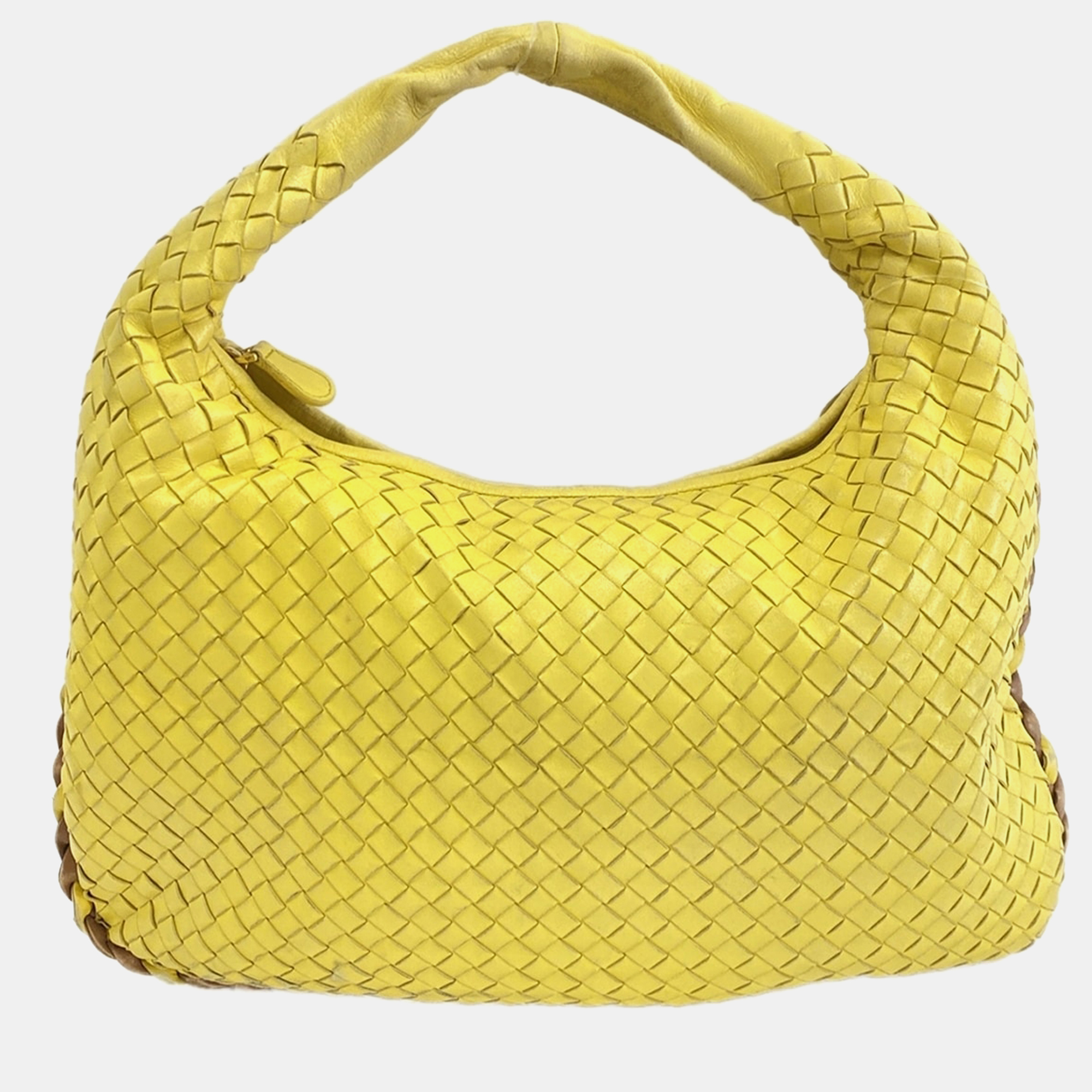 

Bottega Veneta Yellow Leather Small Intrecciato Hobo Bag