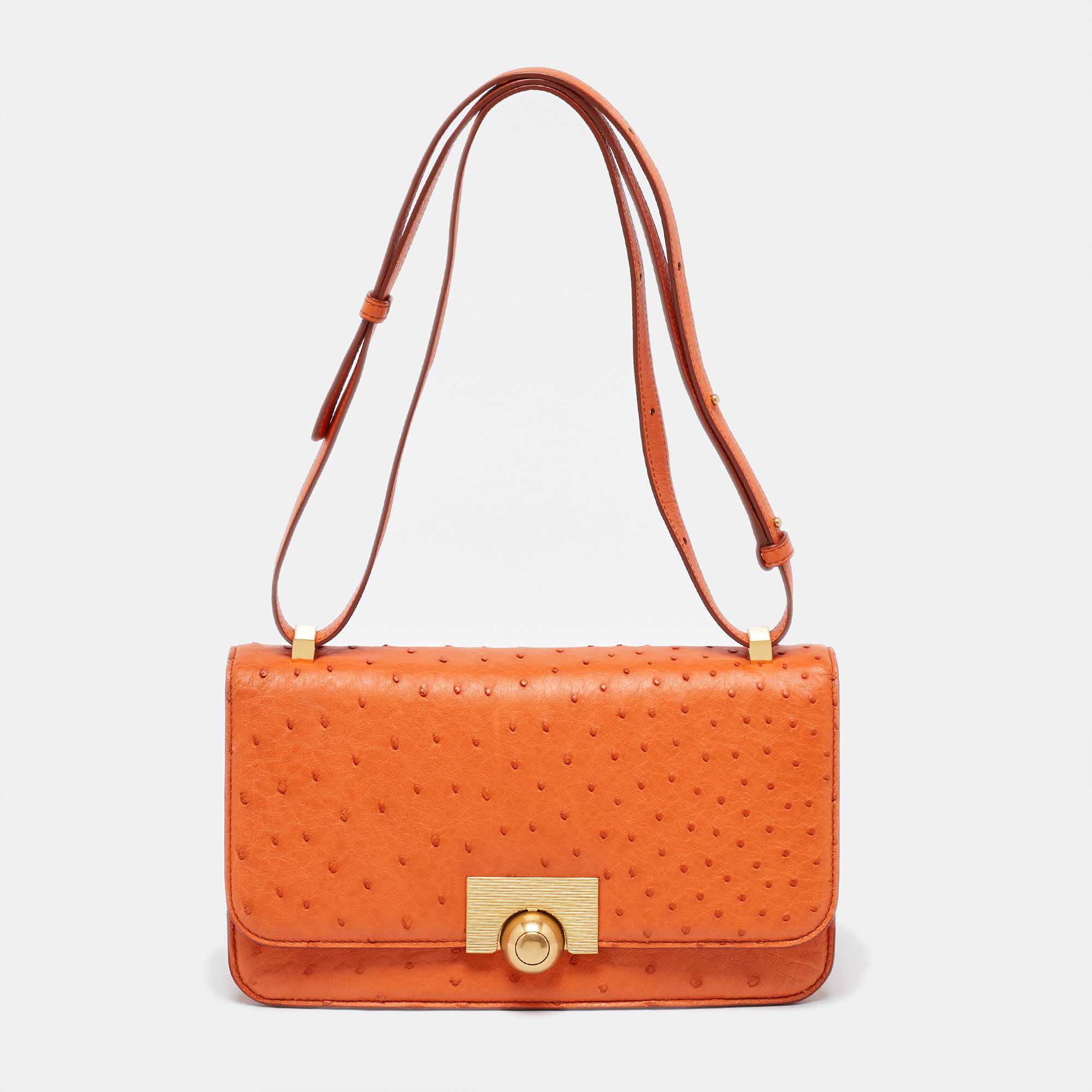 

Bottega Veneta Orange Ostrich Leather BV Classic Shoulder Bag