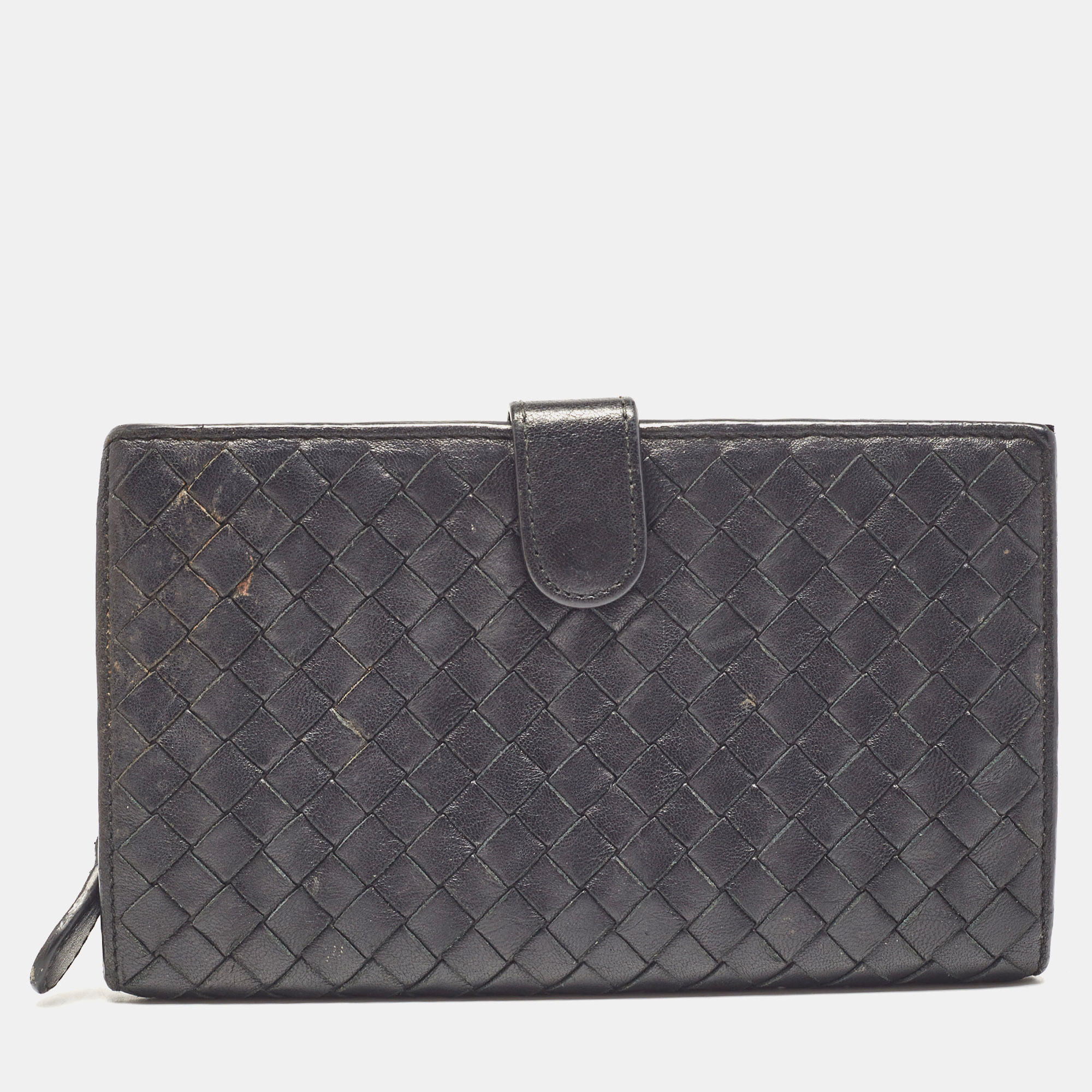 

Bottega Veneta Black Intrecciato Leather French Flap Wallet