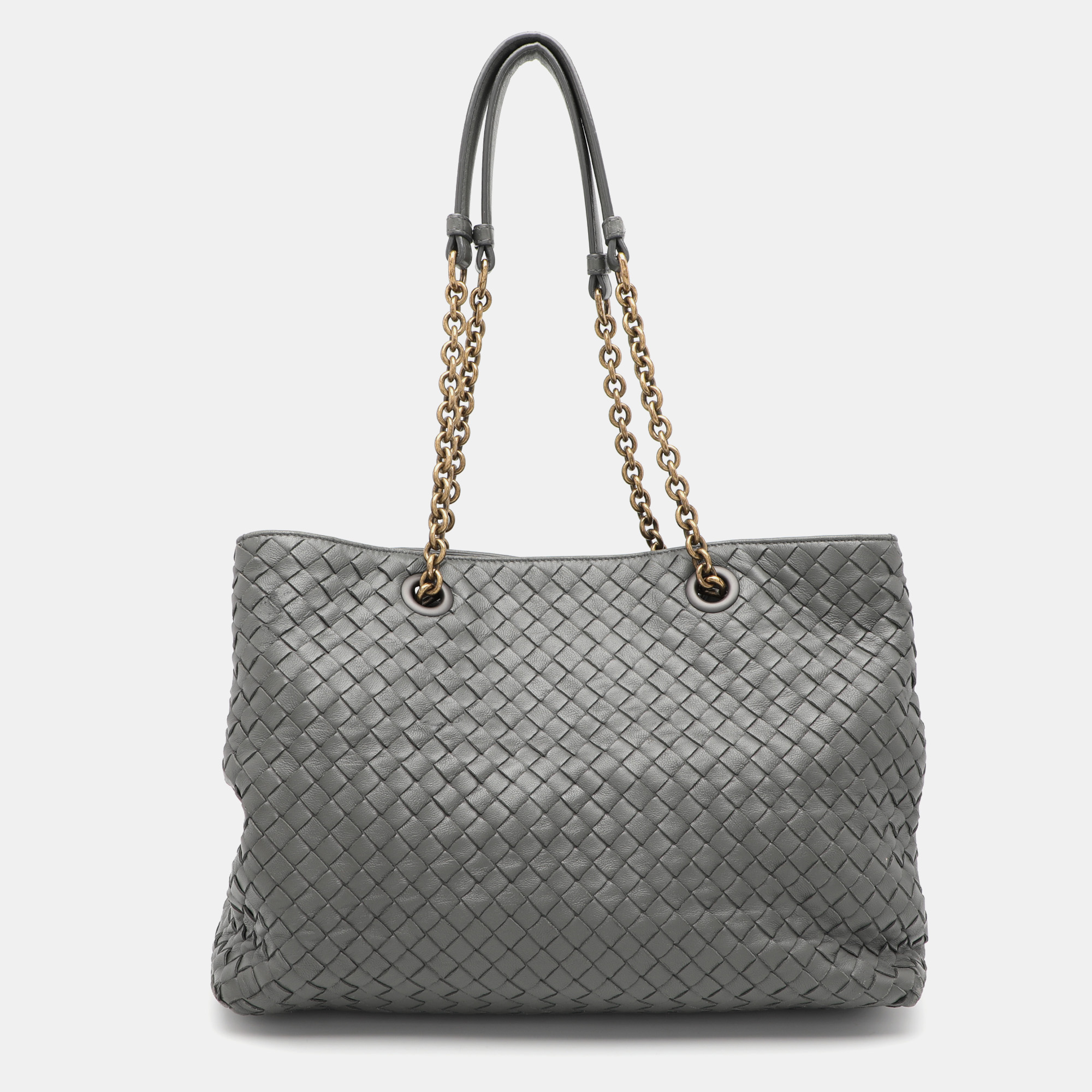 Pre-owned Bottega Veneta Grey Intrecciato Leather Chain Tote