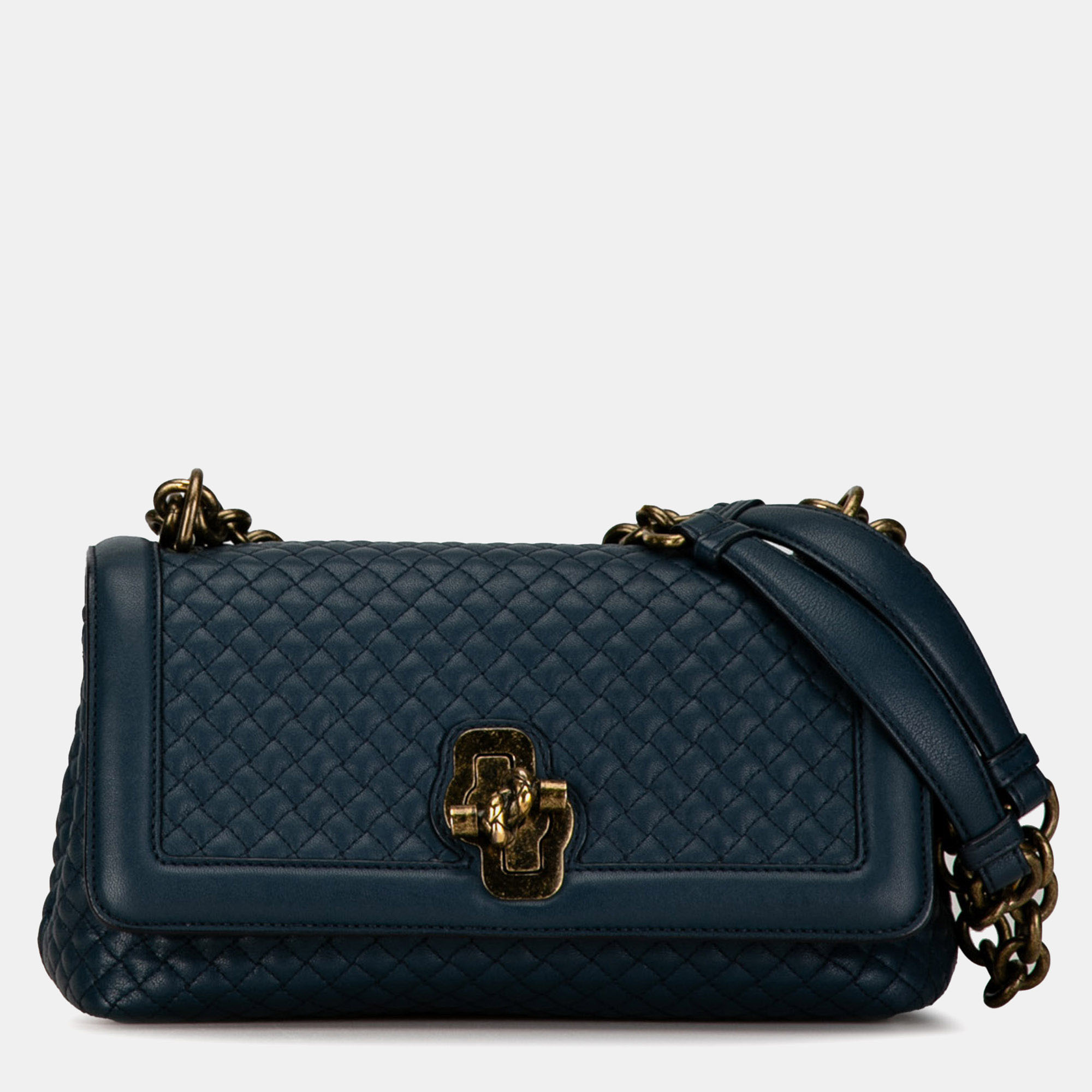 

Bottega Veneta Quilted Leather Olimpia Knot Shoulder Bag, Navy blue