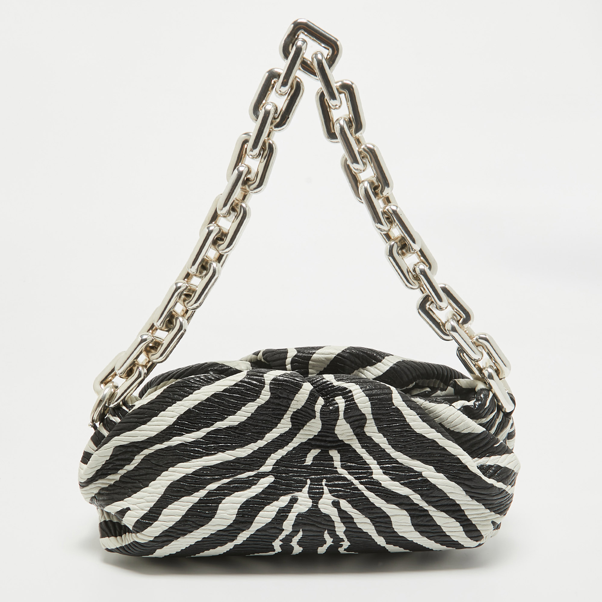 

Bottega Veneta Black/White Zebra Print Leather The Chain Pouch Bag