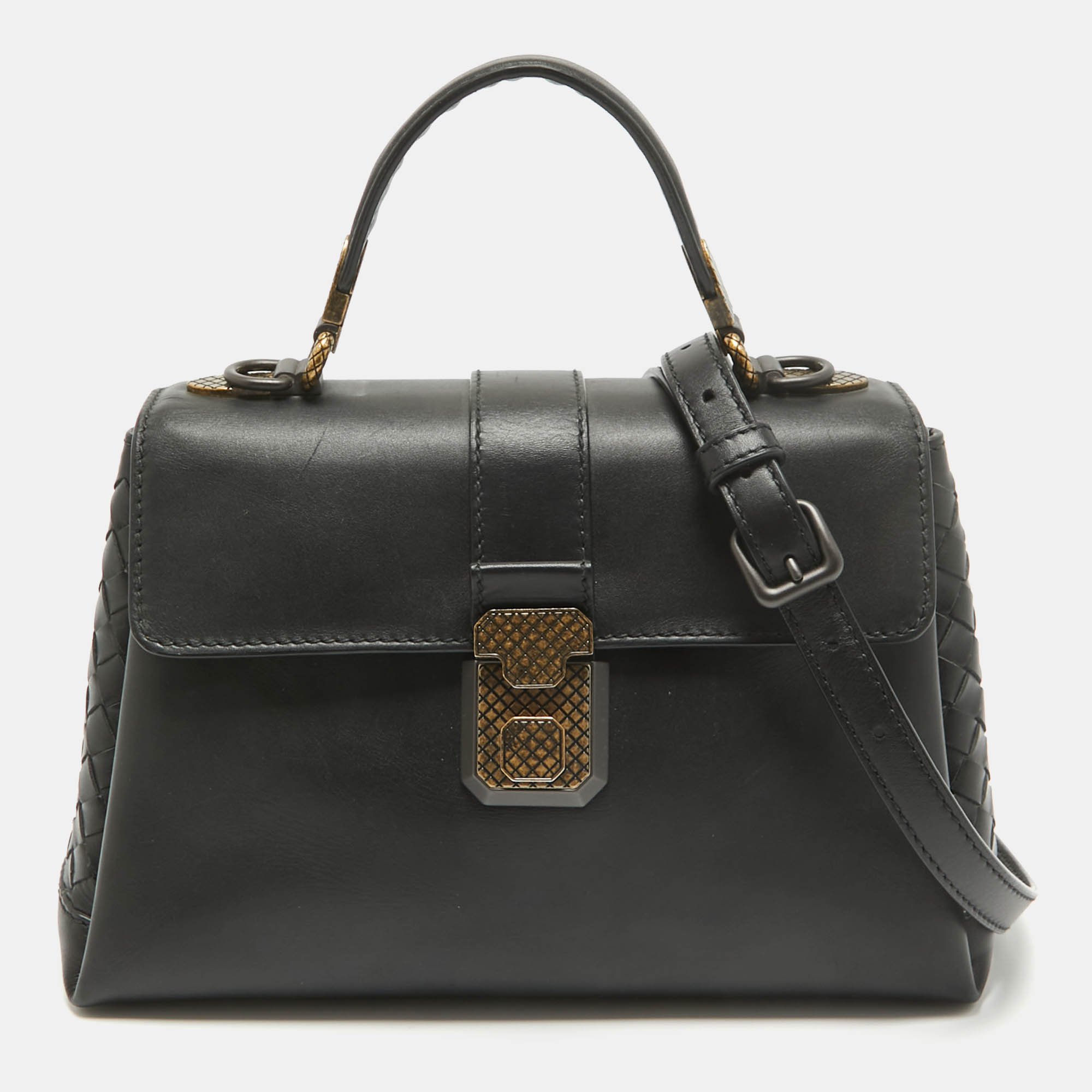 

Bottega Veneta Black Leather  Piazza Top handle Bag