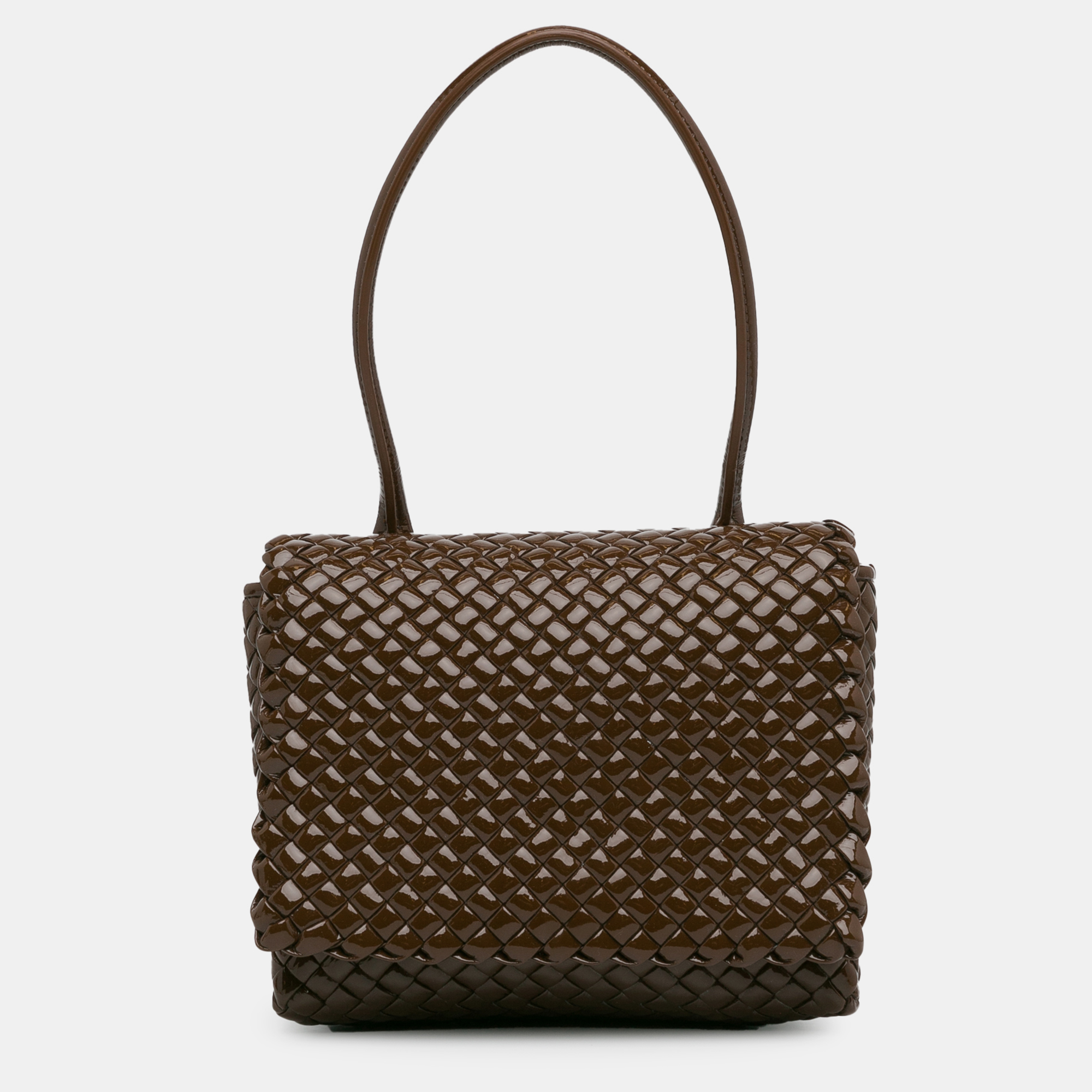 Pre-owned Bottega Veneta Intrecciato Patent Patti Bag In Brown