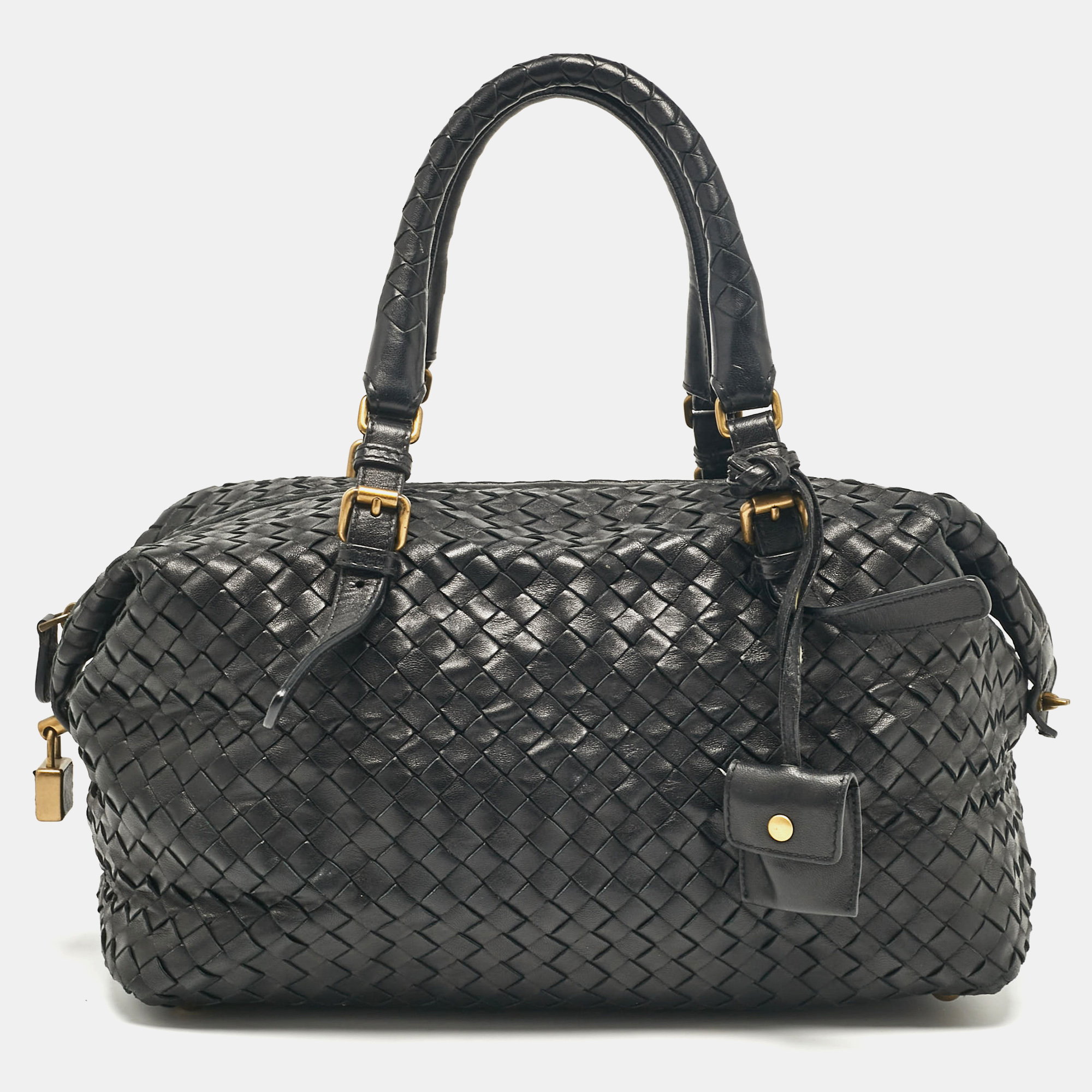 

Bottega Veneta Black Intrecciato Leather Montaigne Satchel