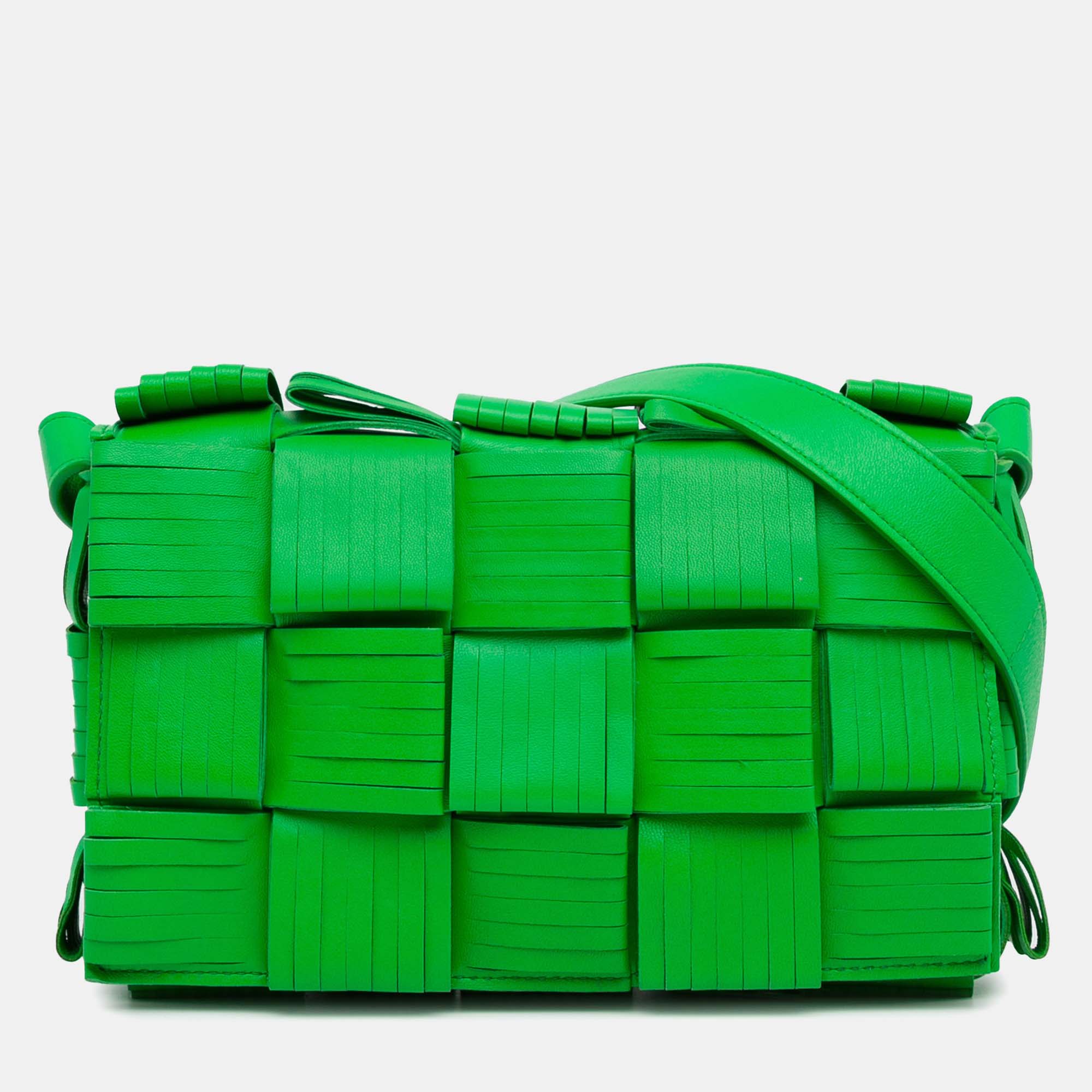 

Bottega Veneta Green Nappa Intrecciato Fringed Cassette Crossbody Bag