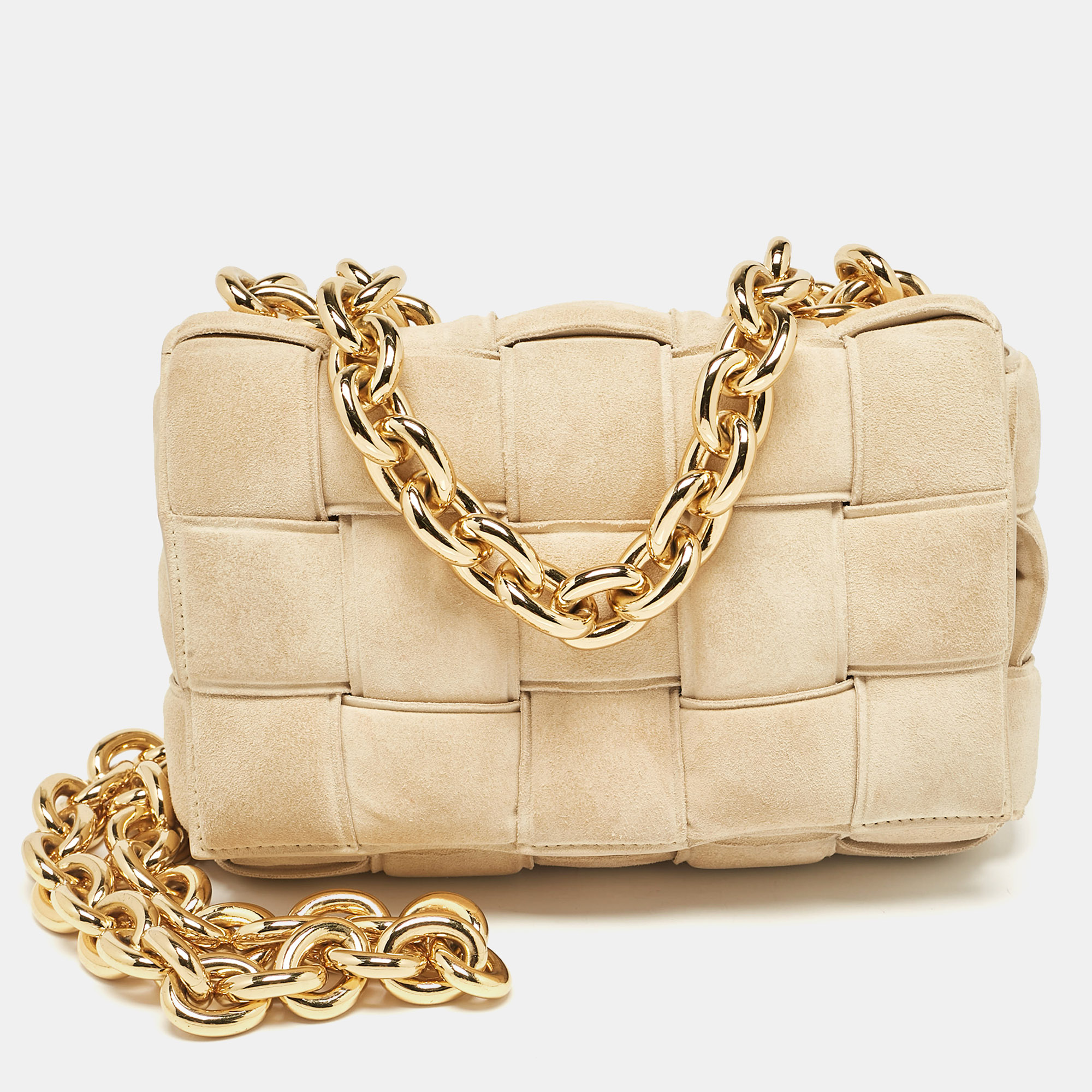 

Bottega Veneta Beige Suede Padded Cassette Shoulder Bag