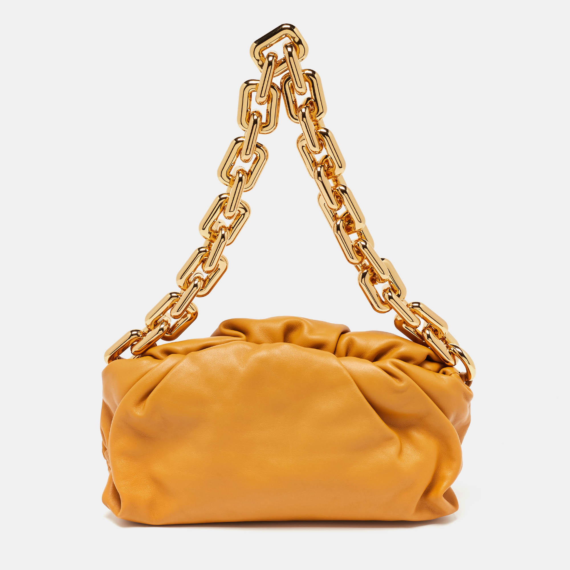 Pre-owned Bottega Veneta Mustard Leather Chain Pouch In Yellow