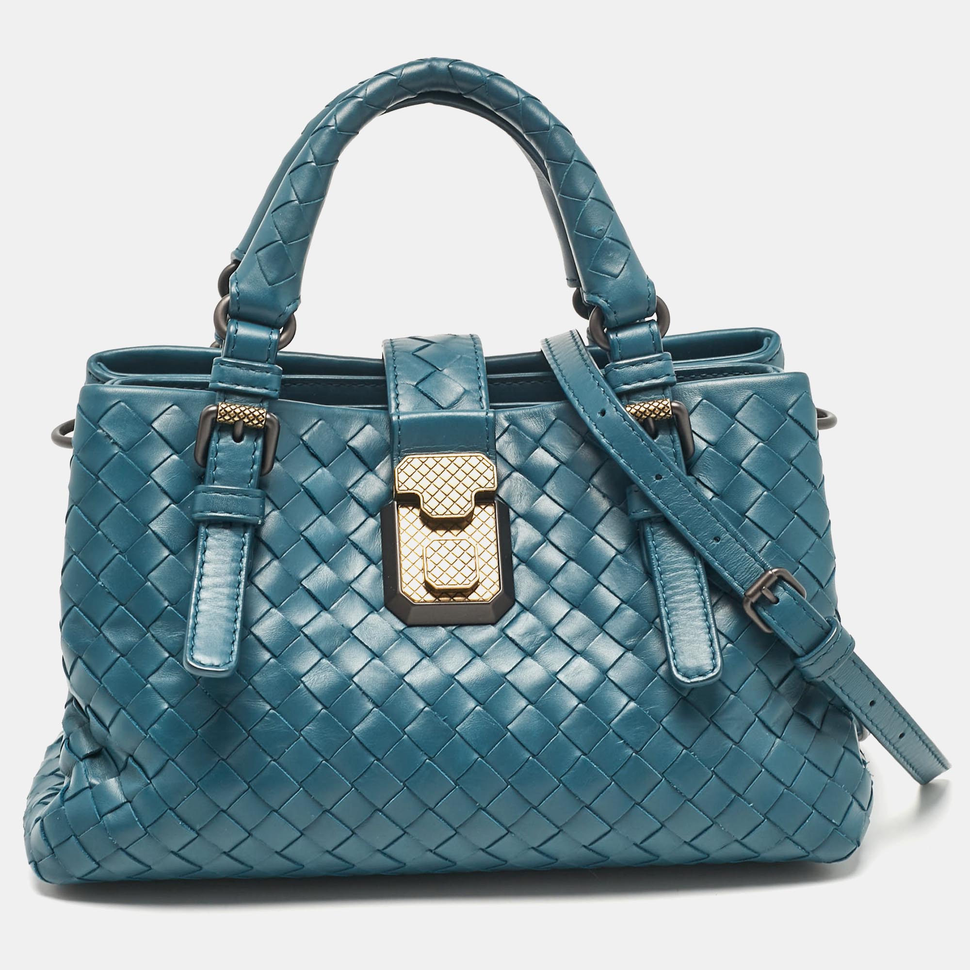 

Bottega Veneta Dark Green Intrecciato Leather Mini Roma Tote