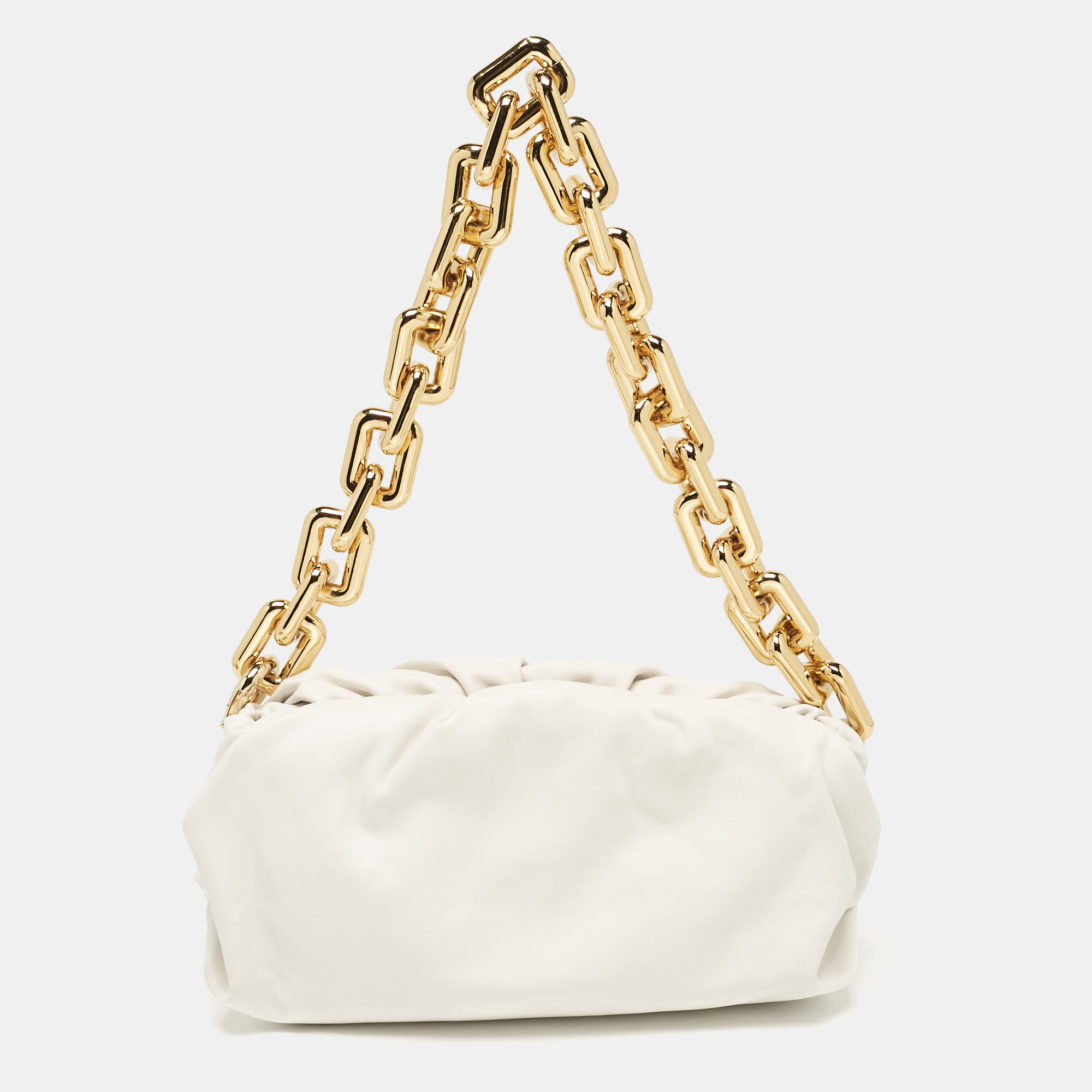 Pre-owned Bottega Veneta White Leather The Chain Pouch Bag