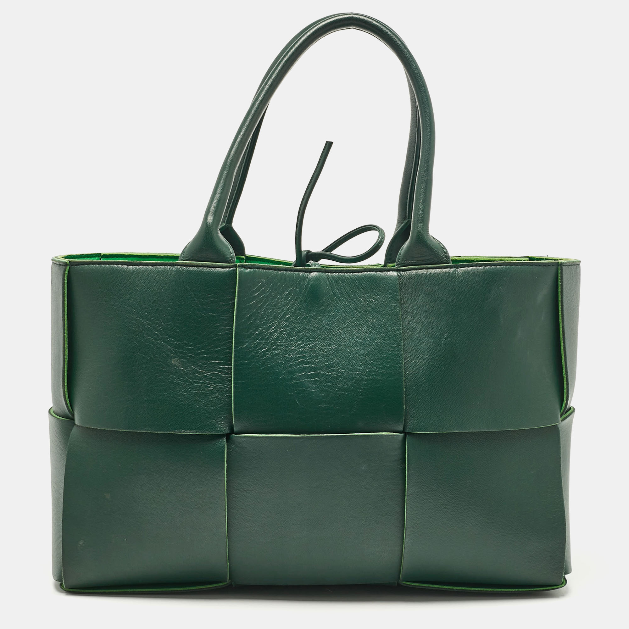 

Bottega Veneta Dark Green Intreccio Leather Small Arco Tote