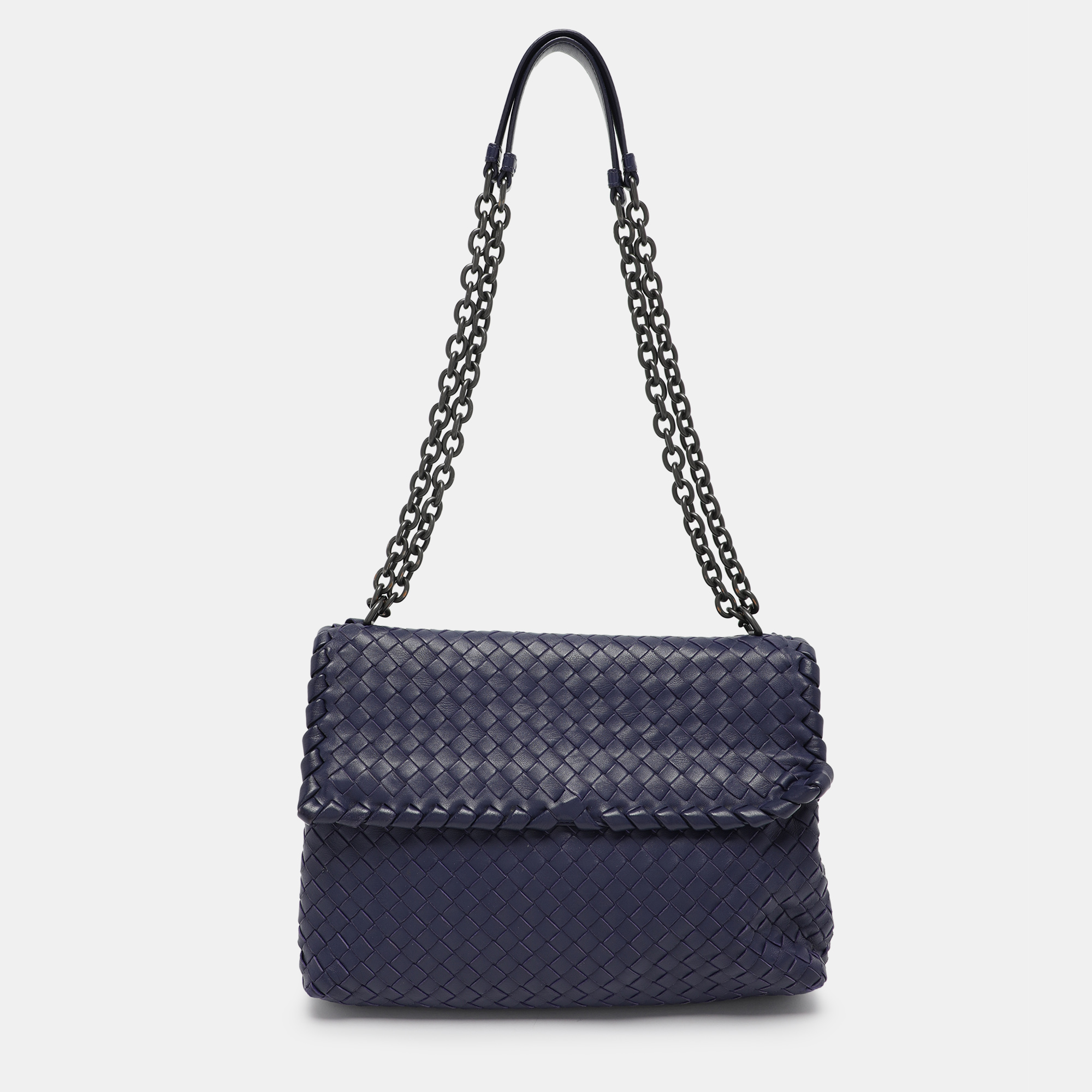 Pre-owned Bottega Veneta Blue Intrecciato Leather Medium Olimpia Shoulder Bag