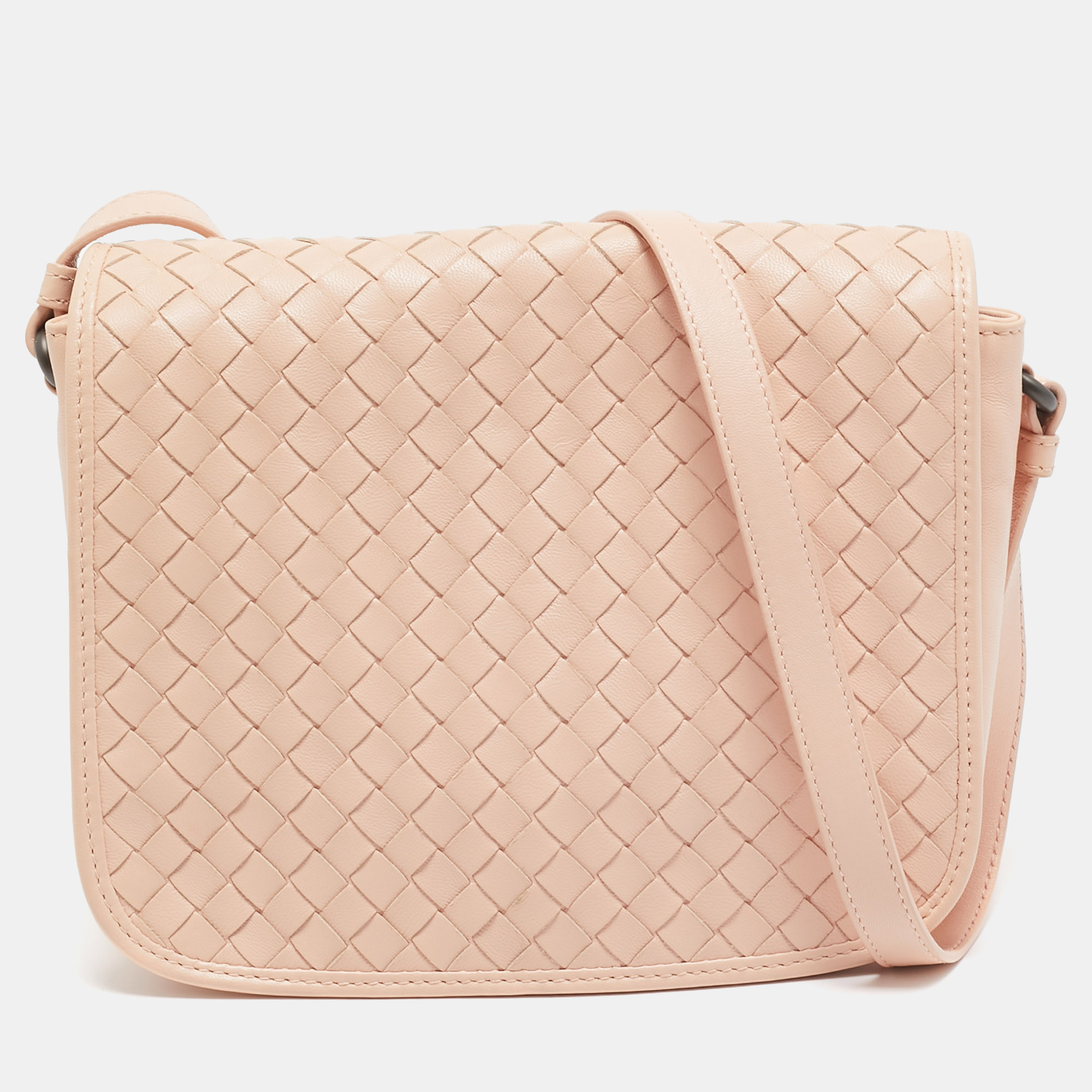 

Bottega Veneta Blush Pink Intrecciato Leather Flap Crossbody Bag