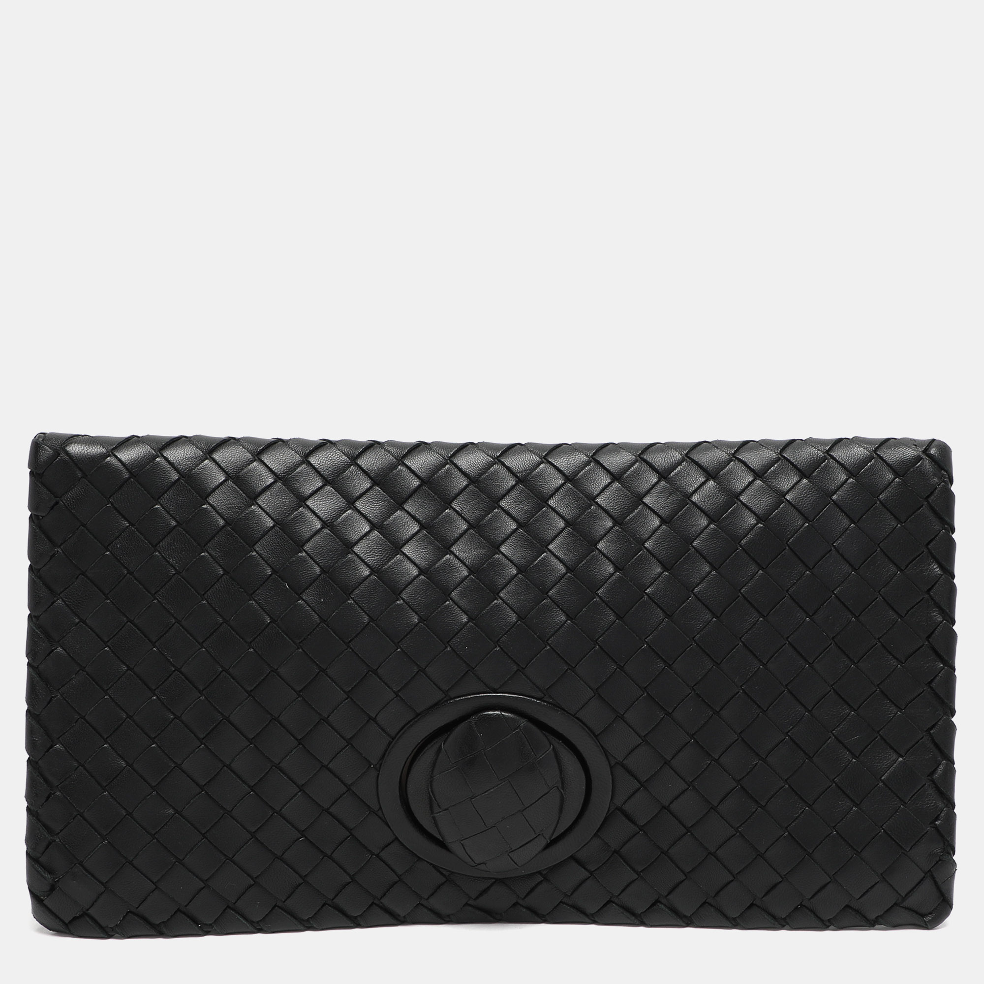 

Bottega Veneta Black Intrecciato Leather Twist Lock Clutch