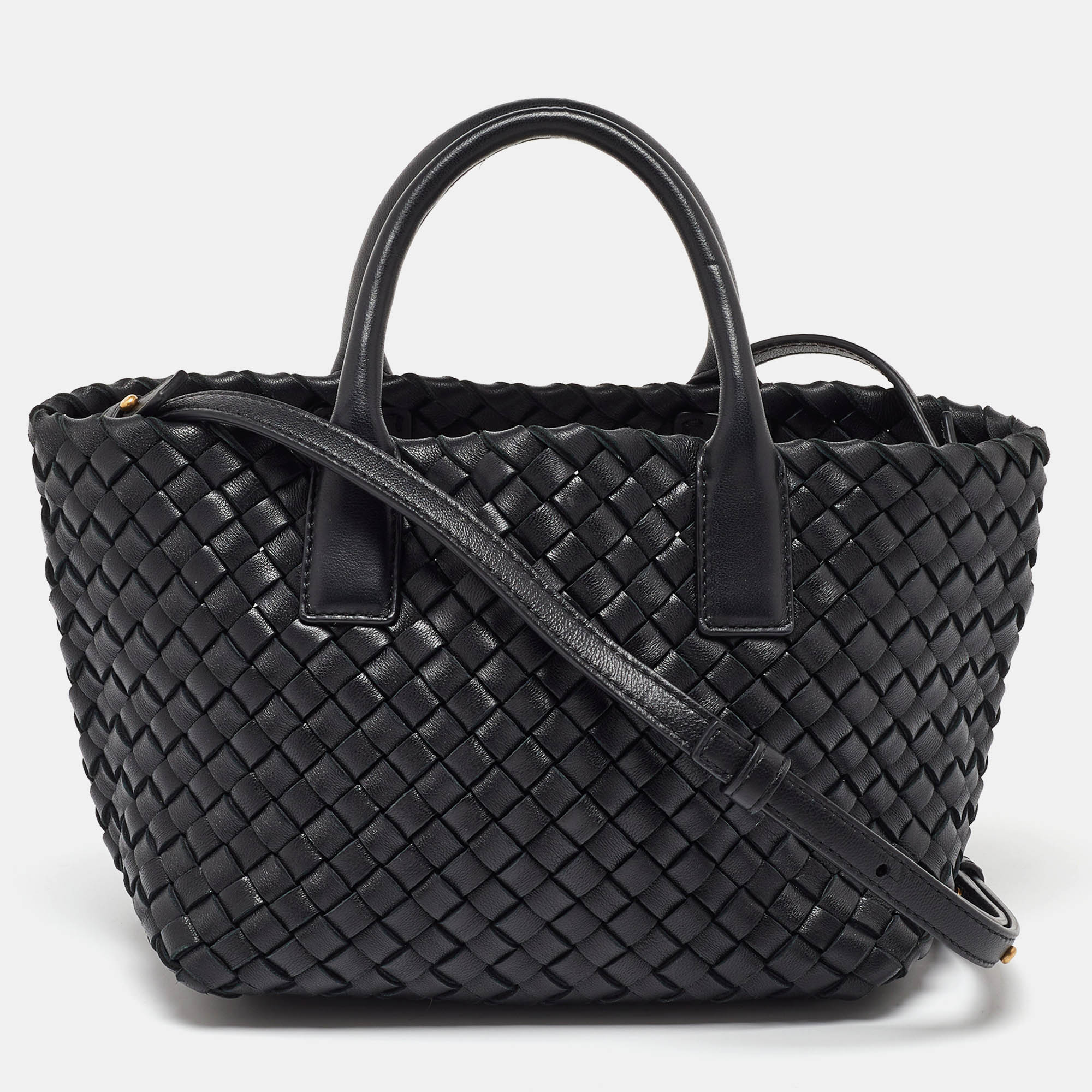 

Bottega Veneta Black Intrecciato Leather Mini Cabat Tote