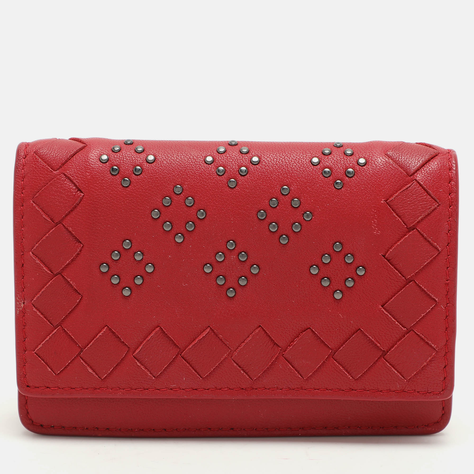 

Bottega Veneta Red Intrecciato Leather Embellished Coin Purse