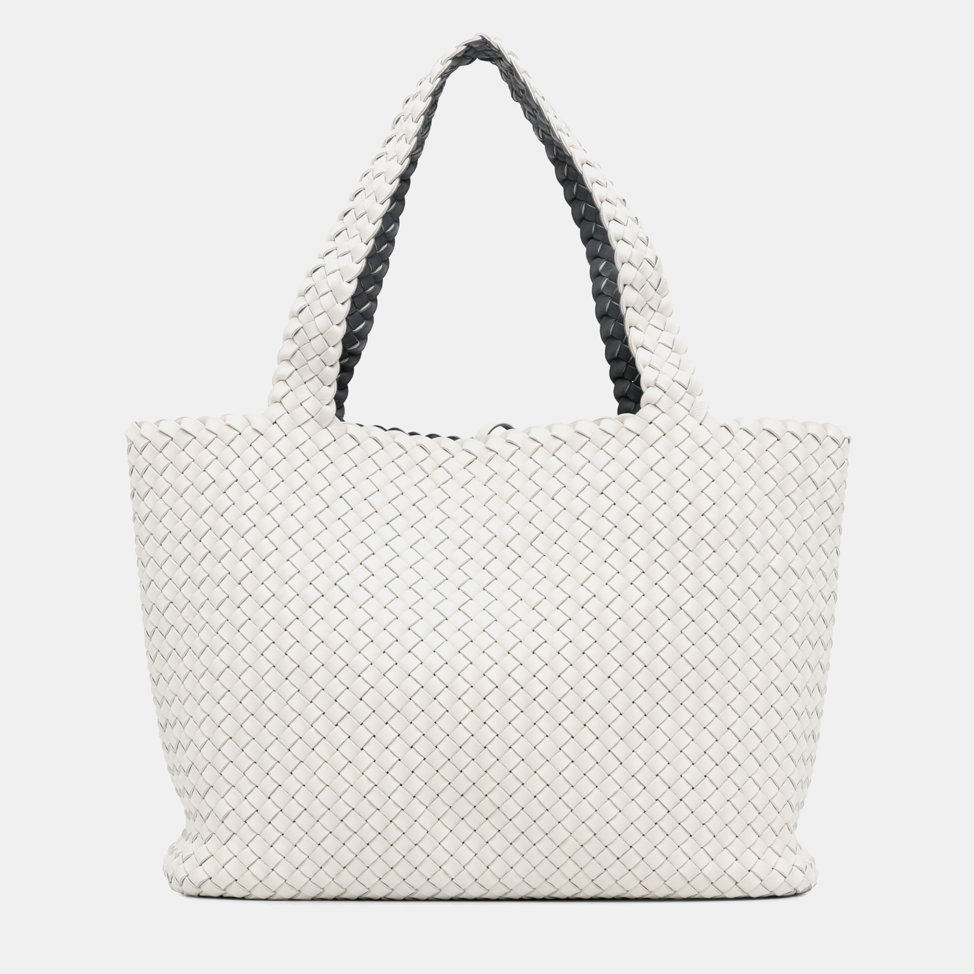 Pre-owned Bottega Veneta Bicolor Intrecciato Tote In White