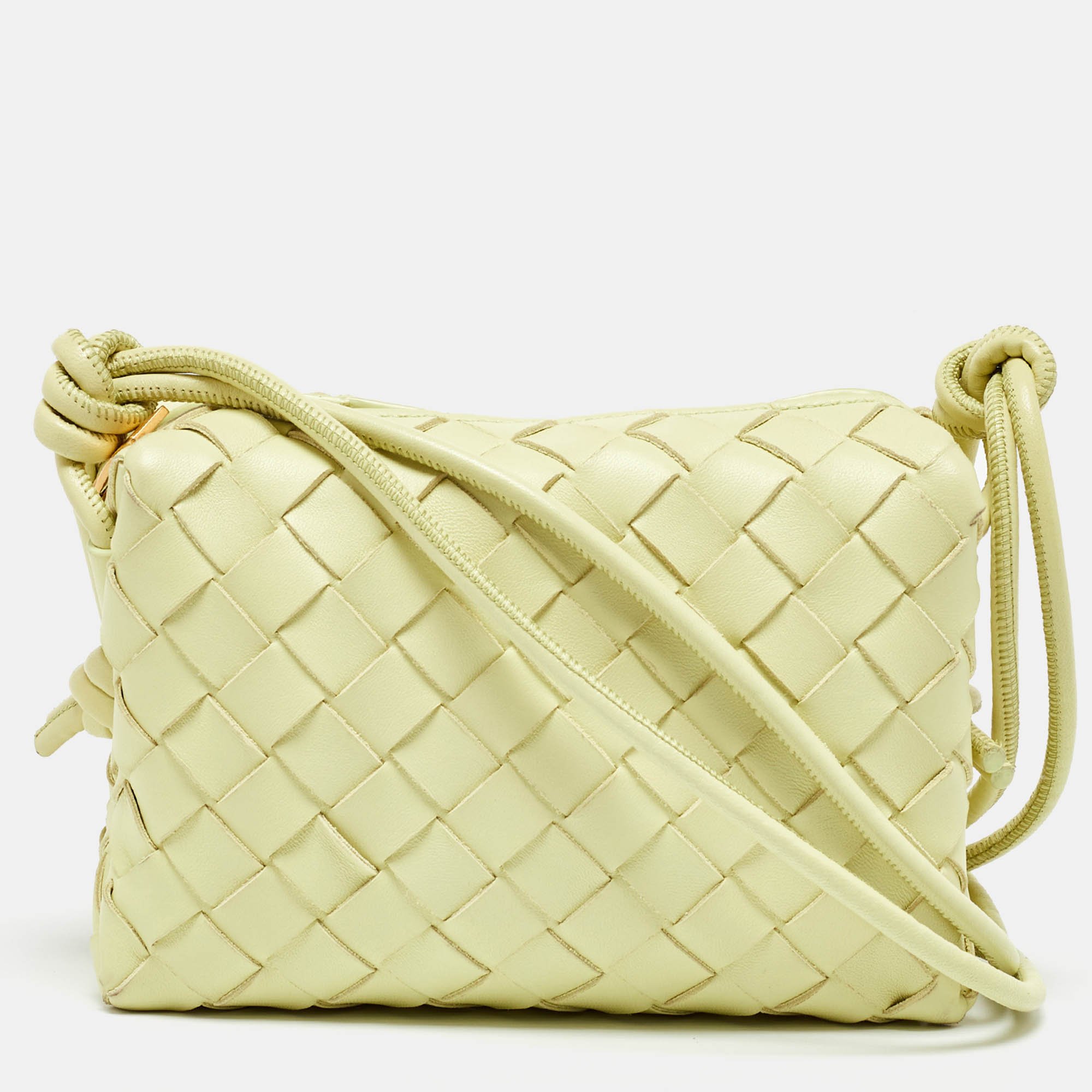 

Bottega Veneta Lime Yellow Intrecciato Leather Mini Loop Camera Bag