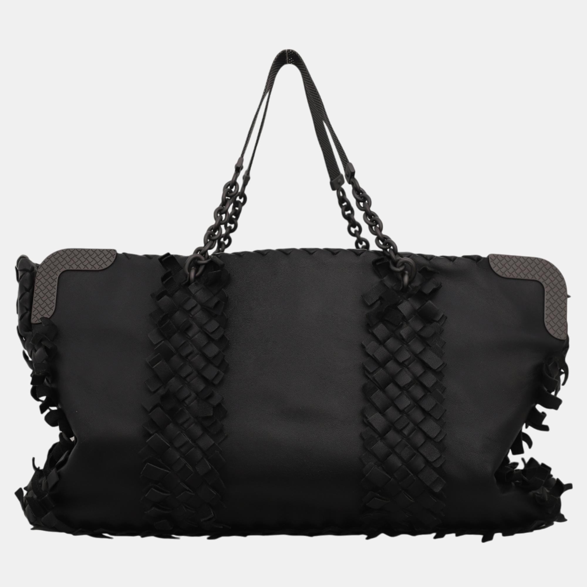 

Bottega Veneta Intrecciato Fringe Tote Bag, Black