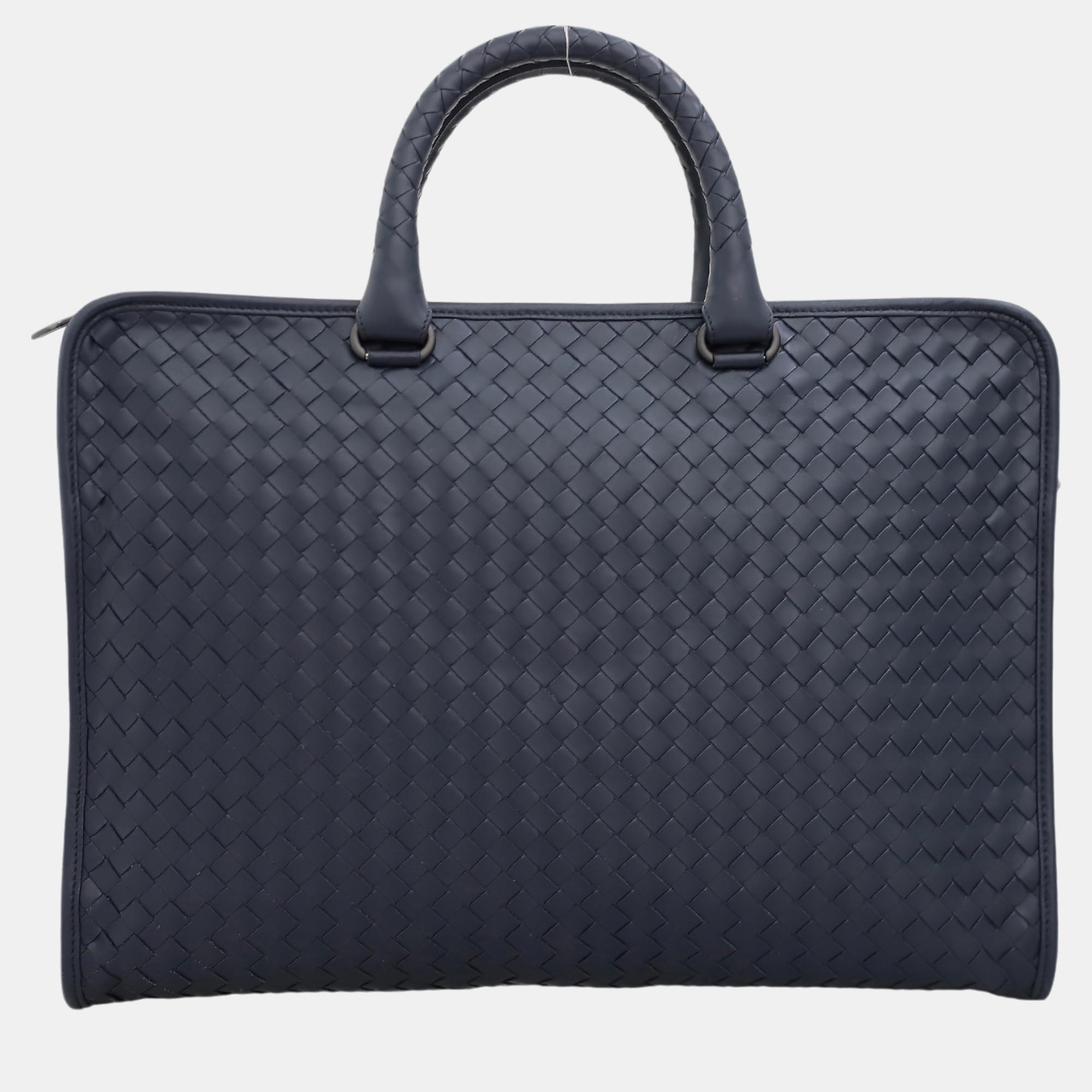 

Bottega Veneta Intreciatto Laptop Briefcase, Blue