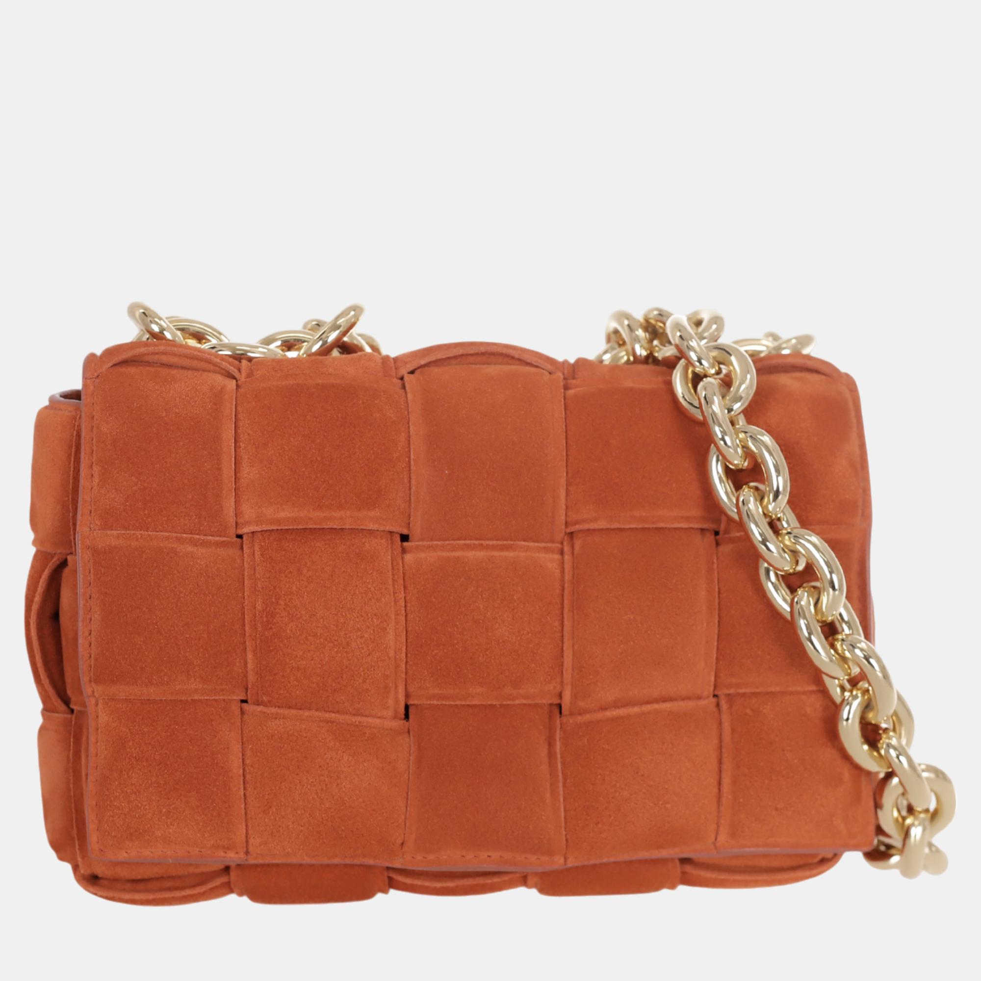 

Bottega Veneta Suede Padded Chain Cassette Bag, Orange