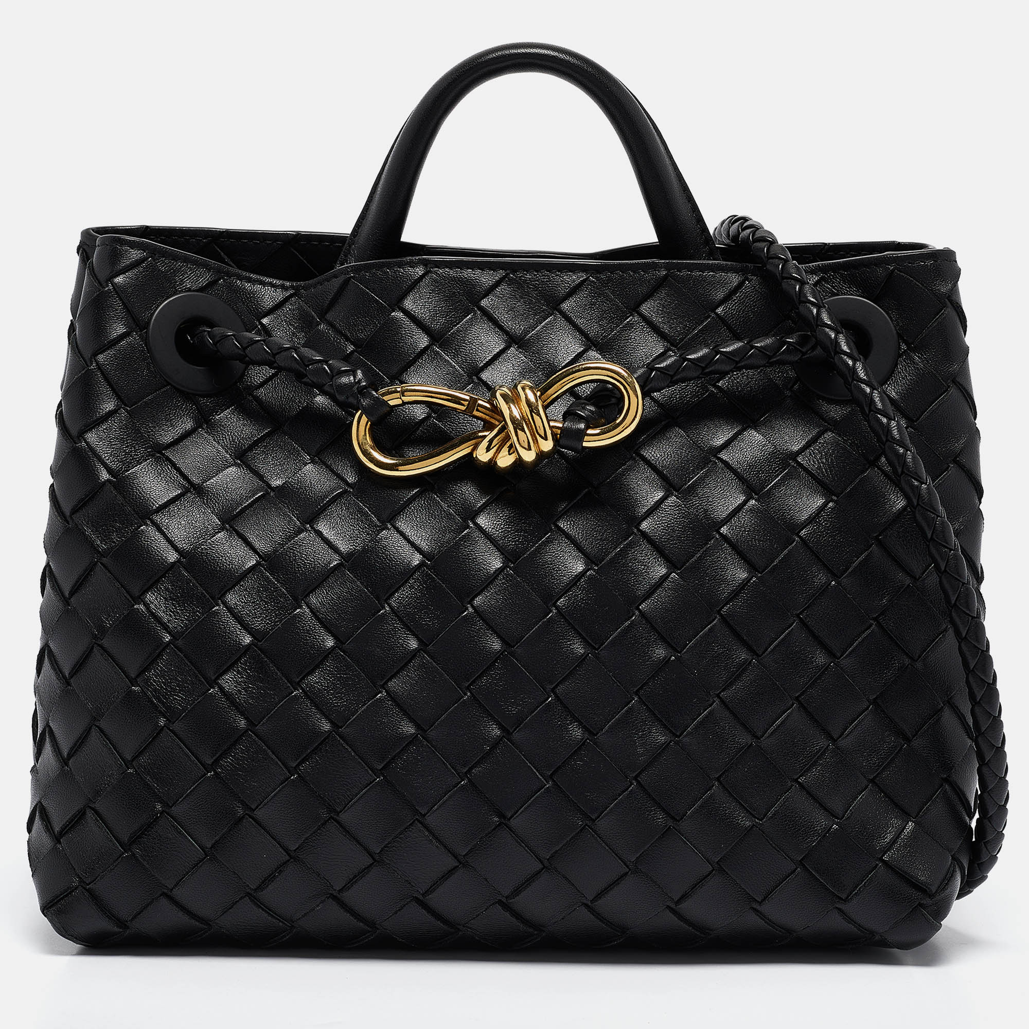 

Bottega Veneta Black Intrecciato Leather  Andiamo Top Handle Bag