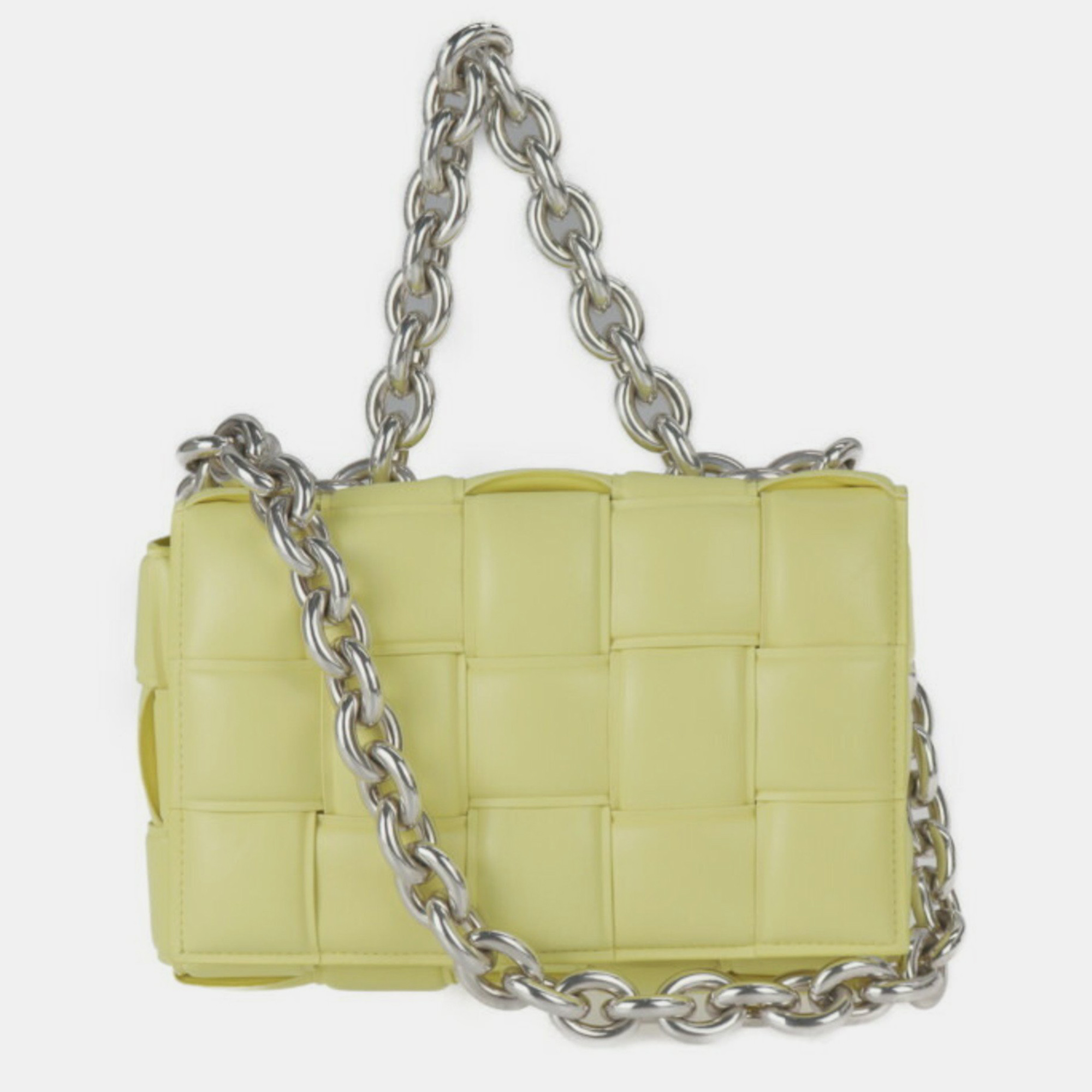 

Bottega Veneta Lambskin Yellow Intrecciato Chain Cassette Shoulder Bag