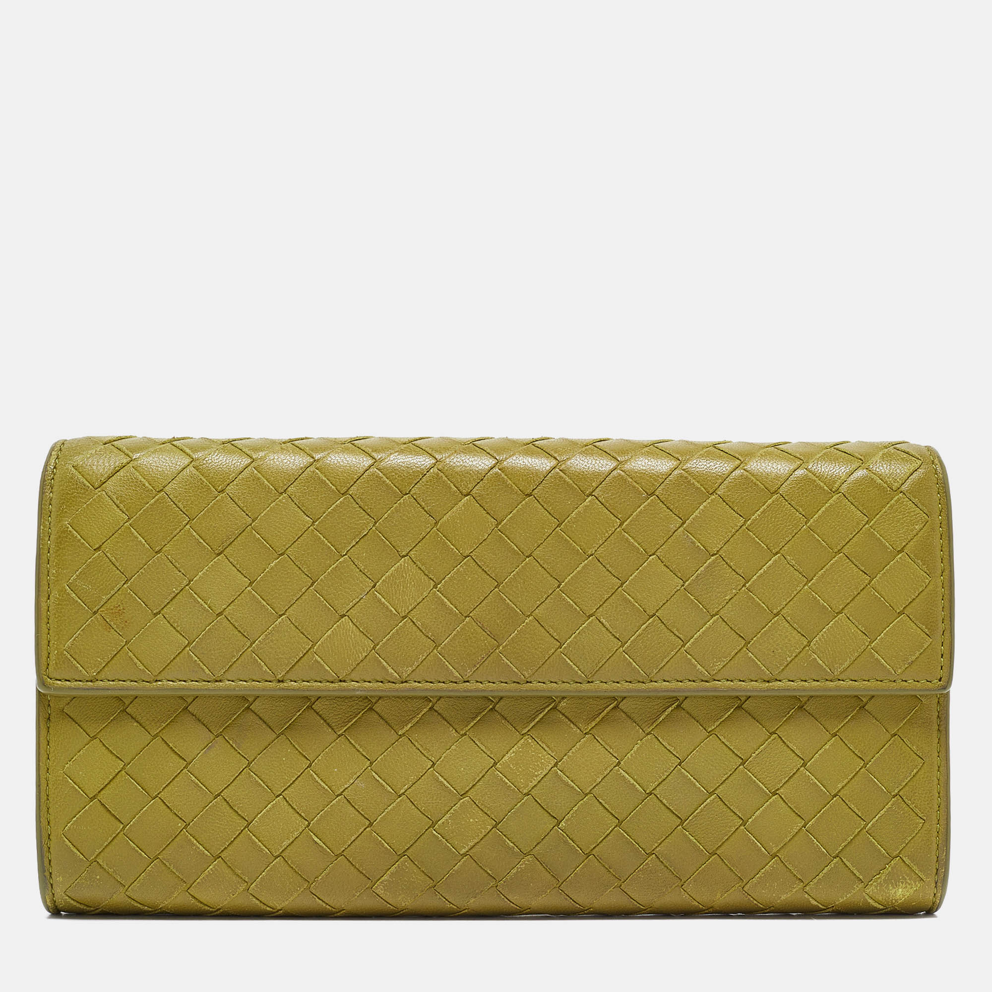 

Bottega Veneta Lime Green Intrecciato Leather Flap Continental Wallet