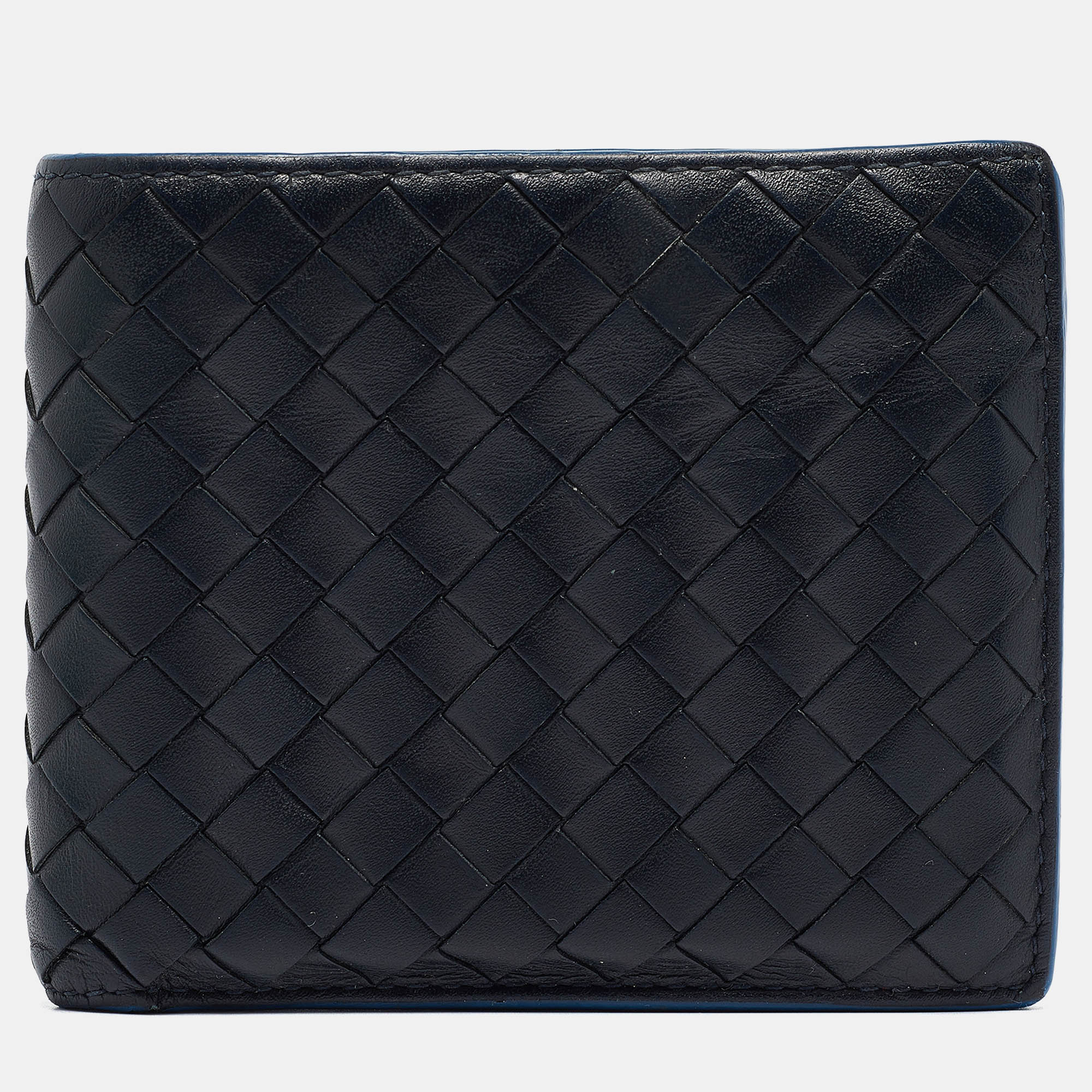 

Bottega Veneta Black/Blue Intrecciato Leather Bifold Compact Wallet